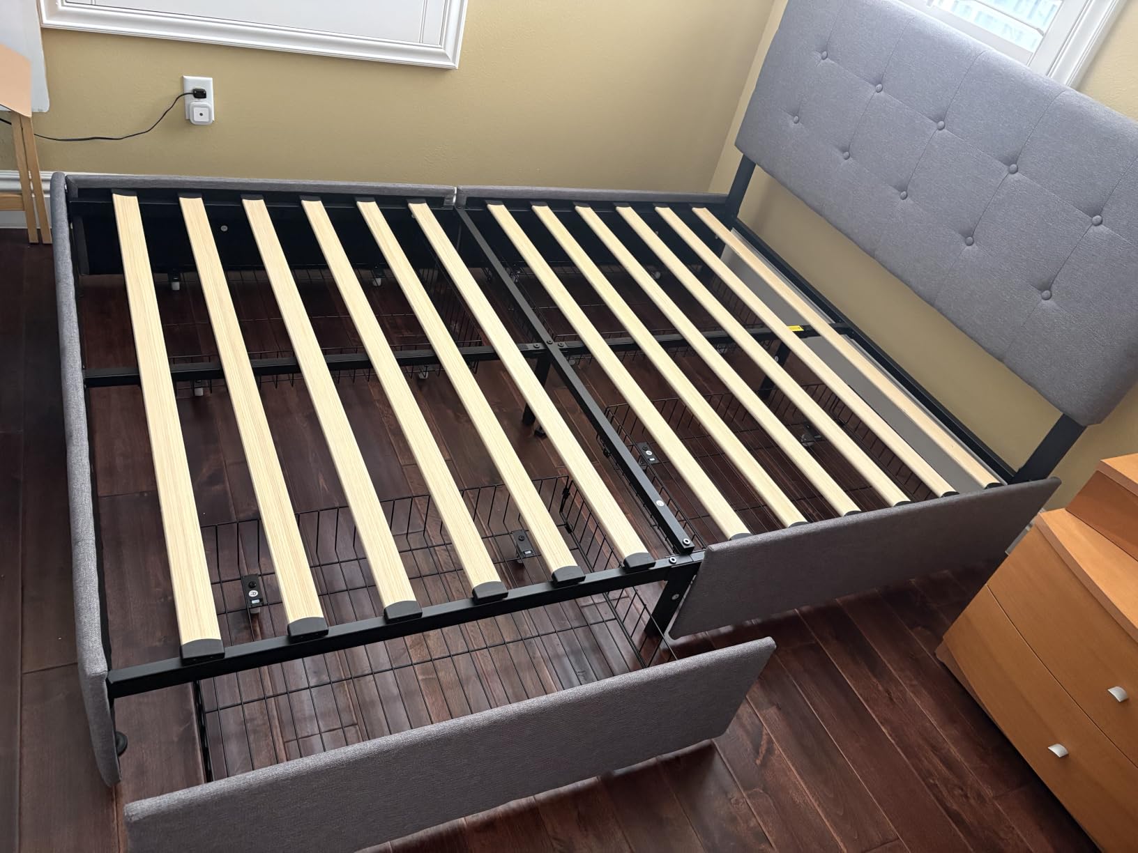 Allewie Full Size Storage Bed Frame with 4 Underbed Drawers, Upholstered Platform Bed with Adjustable Headboard, Square Button Tufted, Easy Assembly, Noise-Free, No Box Spring Needed, Beige customer photo 2