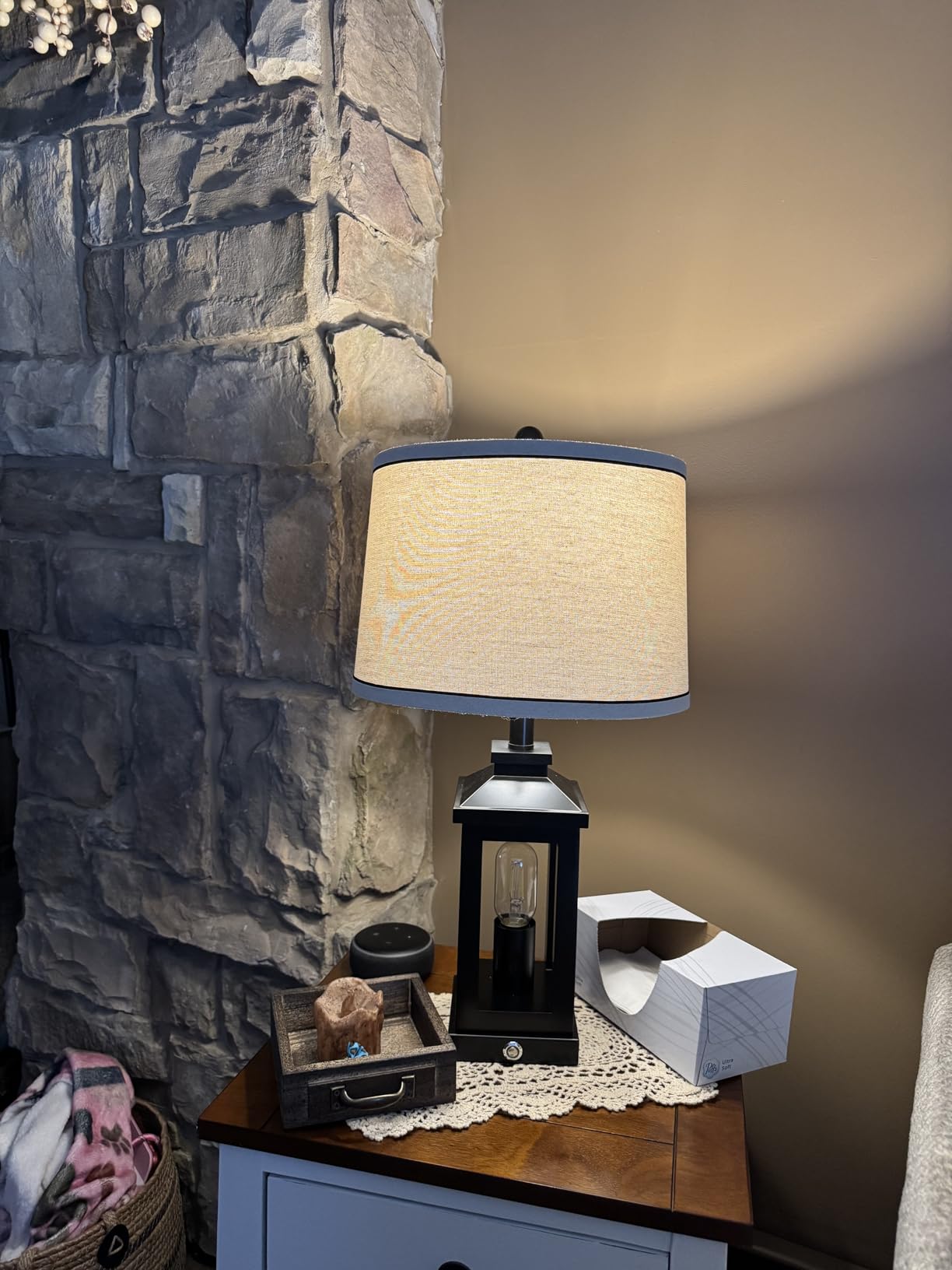 G-SAFAVA 25'' Table Lamp for Living Room Bedroom Farmhouse Metal Lamps with 2 USB Ports, Built-in Frosted Glass Night Light Vintage Industrial Nightstand Bedside End Lamp, 2 Bulbs Included, Bronze customer photo 2
