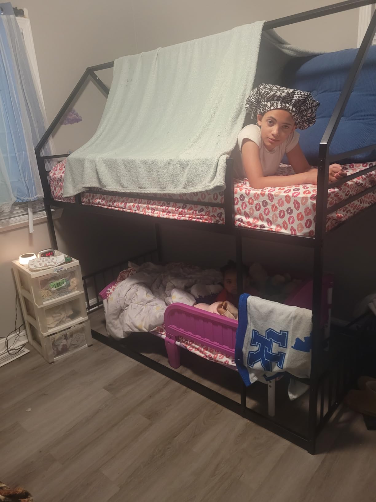 LIKIMIO Bunk Bed Twin Over Twin, House Bunk Bed Frame with Ladder, Black customer photo 2