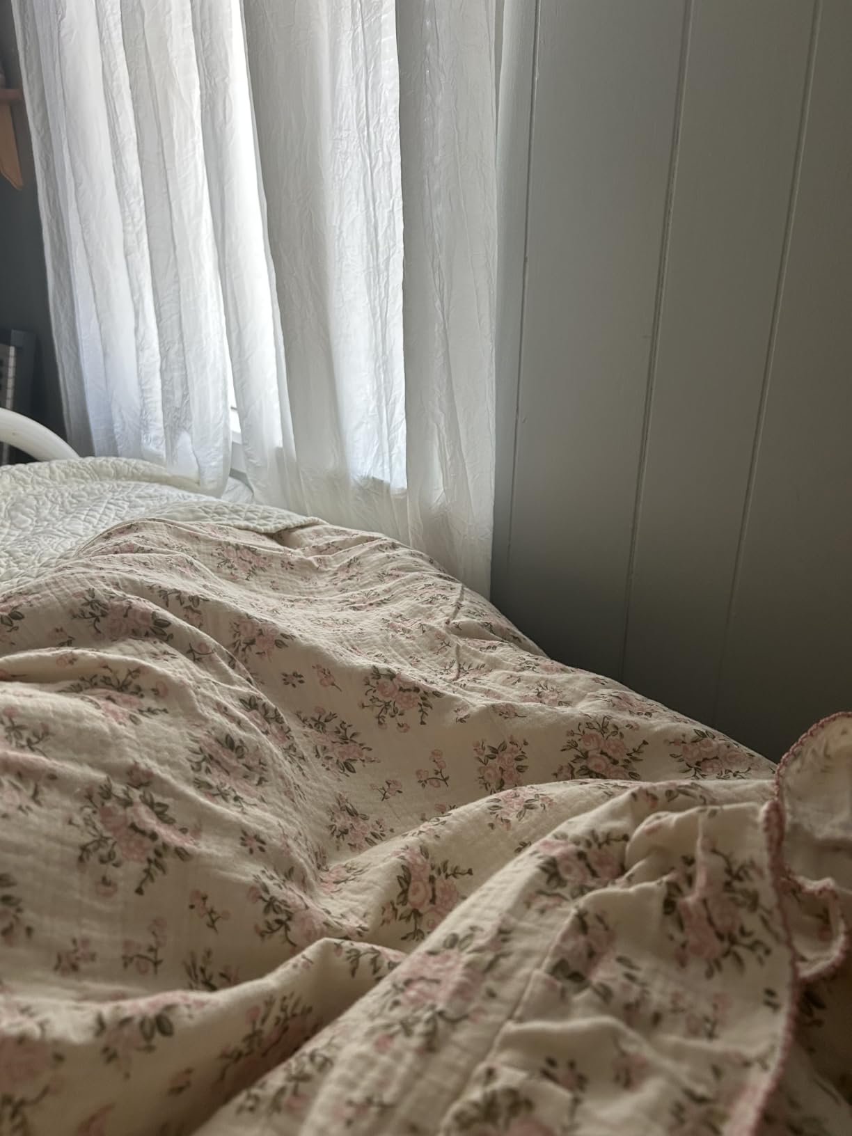 BuLuTu 100% Cotton Muslin Duvet Cover Twin for Kids Girls Boys, Shabby Chic Azalea Floral Duvet Covers Vintage Farmhouse Comforter/Quilt Cover with Ruffles, 68