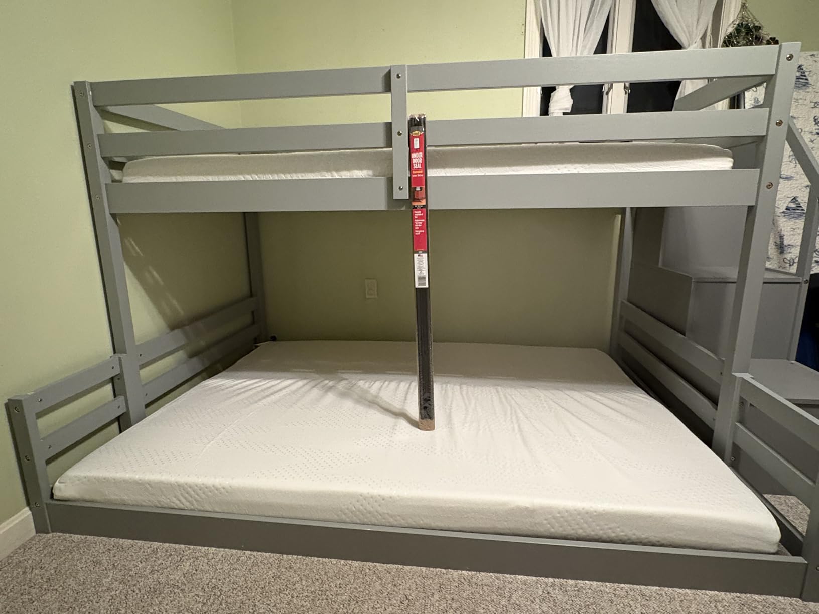 Giantex Twin Over Full Bunk Bed with Stairs, Solid Wood Floor Bunk Bed with Storage Staircase & Full-Length Guardrails, Low Bunk Bed with for Kids, Teens, Adults, Dorm, Small Space, White customer photo 1