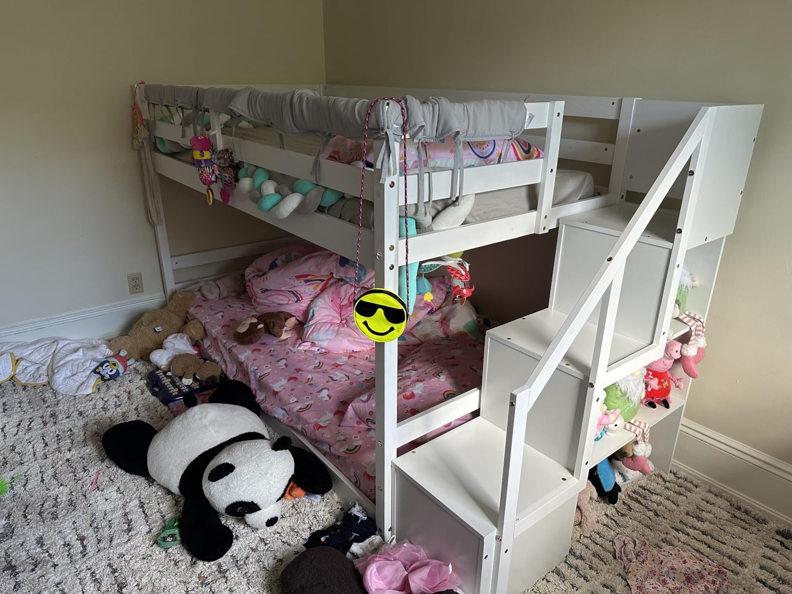 Giantex Twin Over Full Bunk Bed with Stairs, Solid Wood Floor Bunk Bed with Storage Staircase & Full-Length Guardrails, Low Bunk Bed with for Kids, Teens, Adults, Dorm, Small Space, White customer photo 2