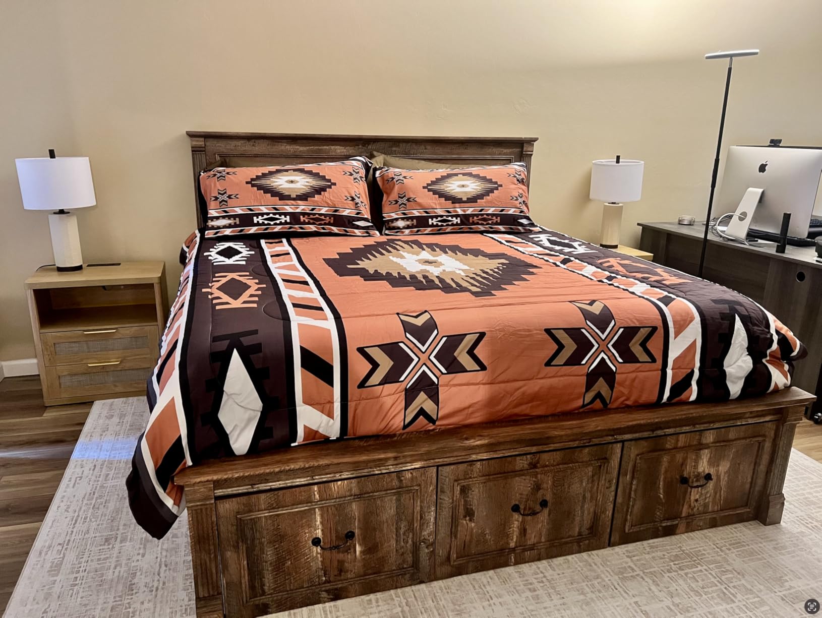 Aitjunz Farmhouse Queen Size Bed Frame w/51 Tall Headboard, Light Grey | Wood Platform Bed Frame with 20