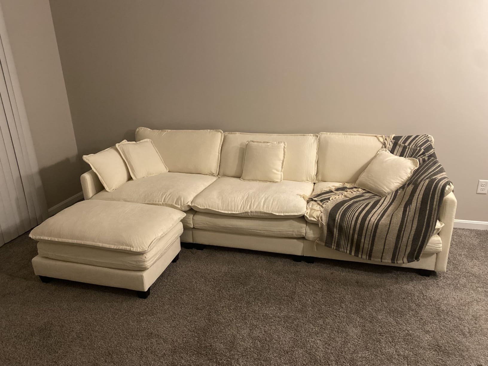 Ihanherry 111.4 Inch 3-Seater Cloud Sofa, Modular Sectional Couch, Modern Deep Seat Sofa for Living Room, Comfy Double Layer Upholstered Seat Cushion, Breathable Chenille Fabric, Beige customer photo 1