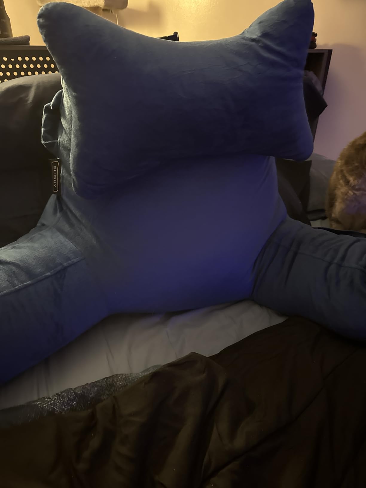 SLIGUY Reading Pillow for Sitting in Bed Couch Adult, Back Pillow with arm Support and Pockets, Adult Back Pillow Bed Chair for Bed Rest, Reading, Watching TV, Gaming for Boys and Girls Light Grey customer photo 1