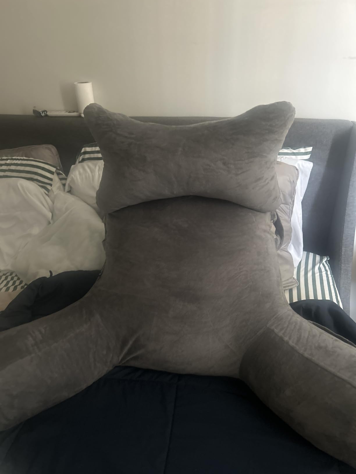 SLIGUY Reading Pillow for Sitting in Bed Couch Adult, Back Pillow with arm Support and Pockets, Adult Back Pillow Bed Chair for Bed Rest, Reading, Watching TV, Gaming for Boys and Girls Light Grey customer photo 2