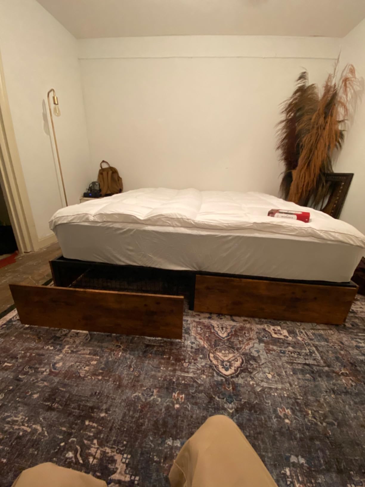 LIKIMIO King Bed Frame with 4 Storage Drawers, Charcoal Grey customer photo 2