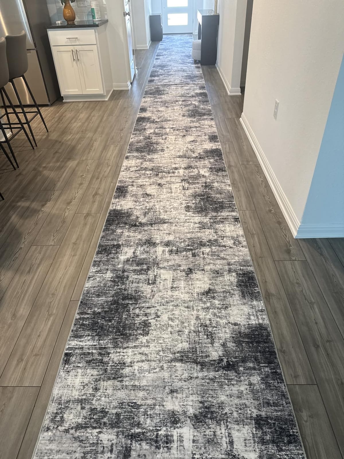 IOHOUZE Abstract Runner Rug 2x6 Ft Washable Runners for Hallways, Non Slip Kitchen Runner Printed Faux Wool Entryway Runner Indoor, Modern Abstract Floor Carpet for Hall Kitchen Bedroom, Grey Beige customer photo 1