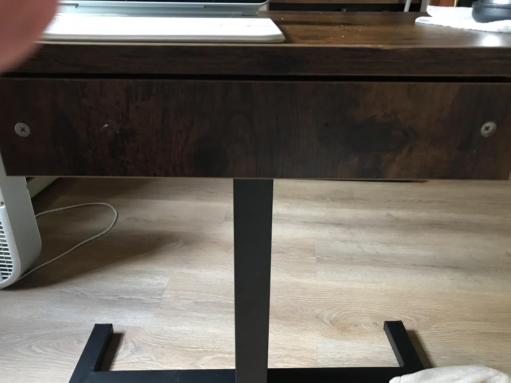 CLATINA Mobile Laptop Standing Desk, Height Adjustable Teacher Podium with Lockable Wheels, Adjustable Work Table with Drawer, Computer Cart Overbed Table for Home Office Classroom, Brown customer photo 1