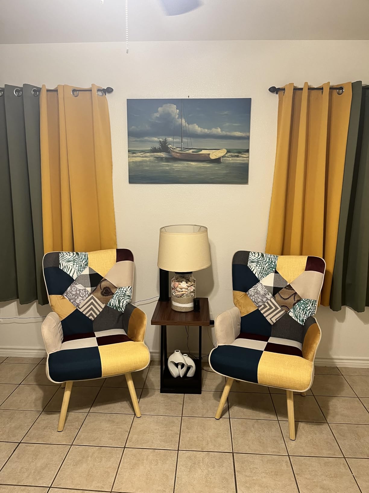 Joysoul Living Room Accent Chair Modern High Back Arm Chair, Golden Burgundy Bohemian Style Chairs for Bedroom Waiting Room customer photo 1