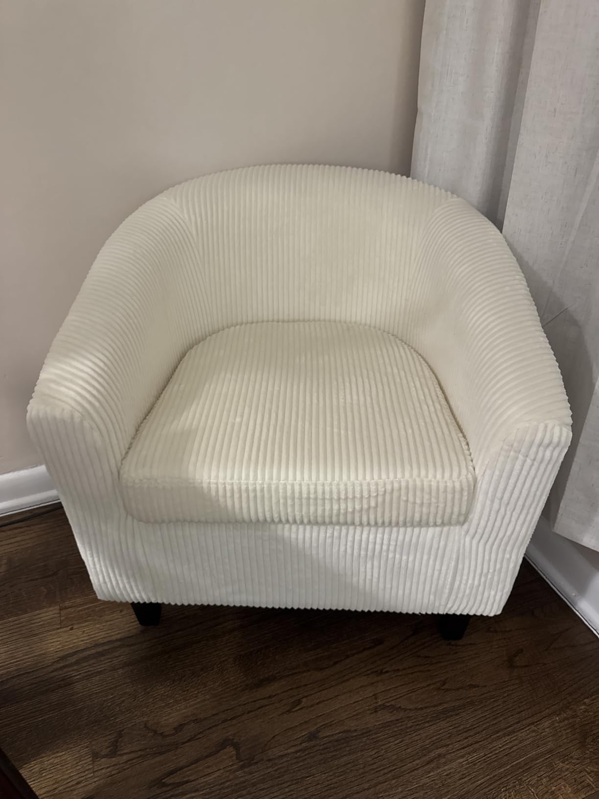 Yaheetech Accent Chairs, Corduroy Barrel Armchairs, Beige | Armrest Club Chairs with High-density Foam and Solid Wood Legs for Living Room, Waiting Room, Small Space customer photo 2