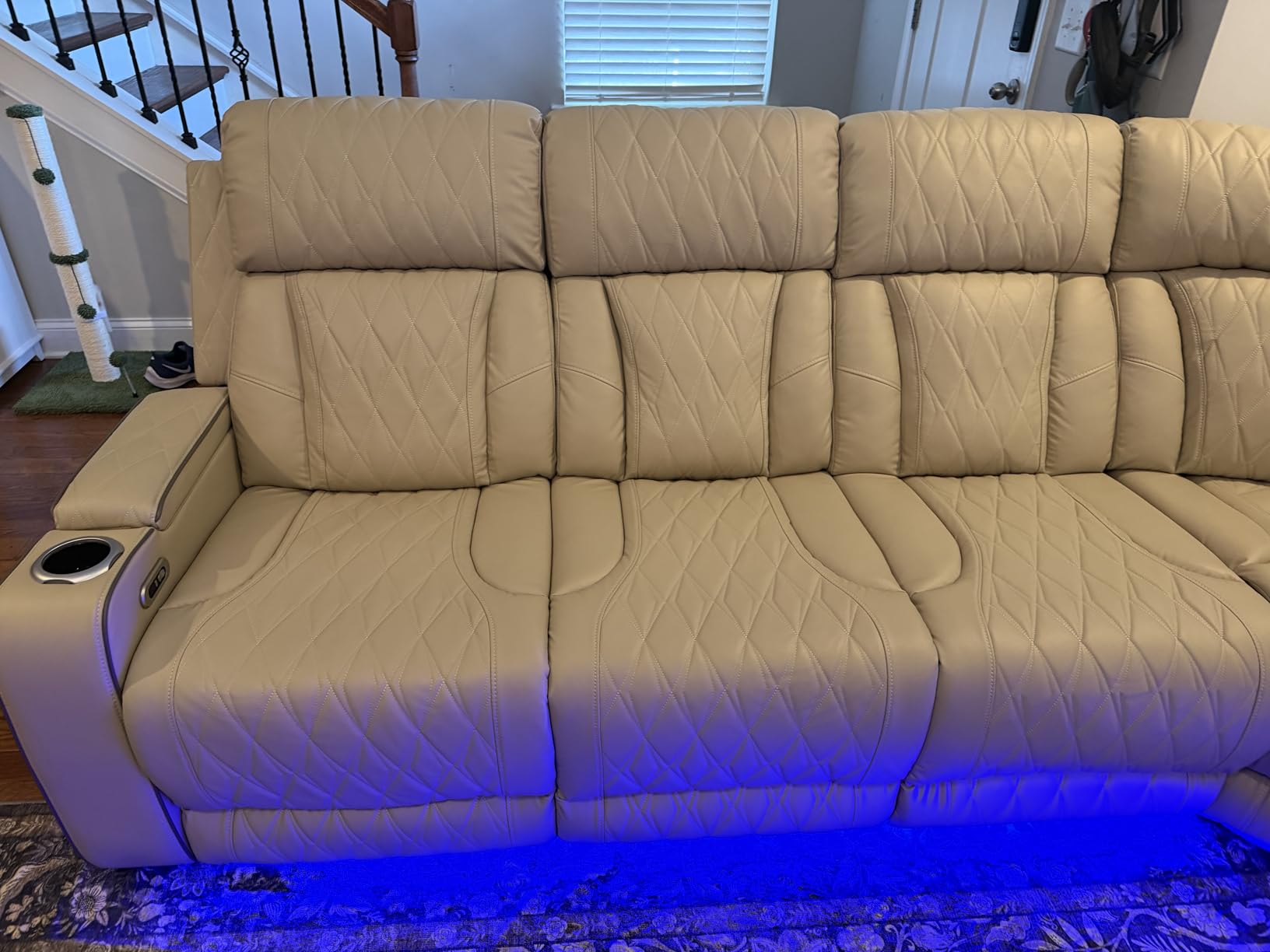 Breathing Leather Reclining Sofa Set, Power Recliner Sectional Couch with LED Light, Modern Living Room Furniture Set, Reclining Sectional Couch Set with USB Port/Storage for Home/Home Theater customer photo 2