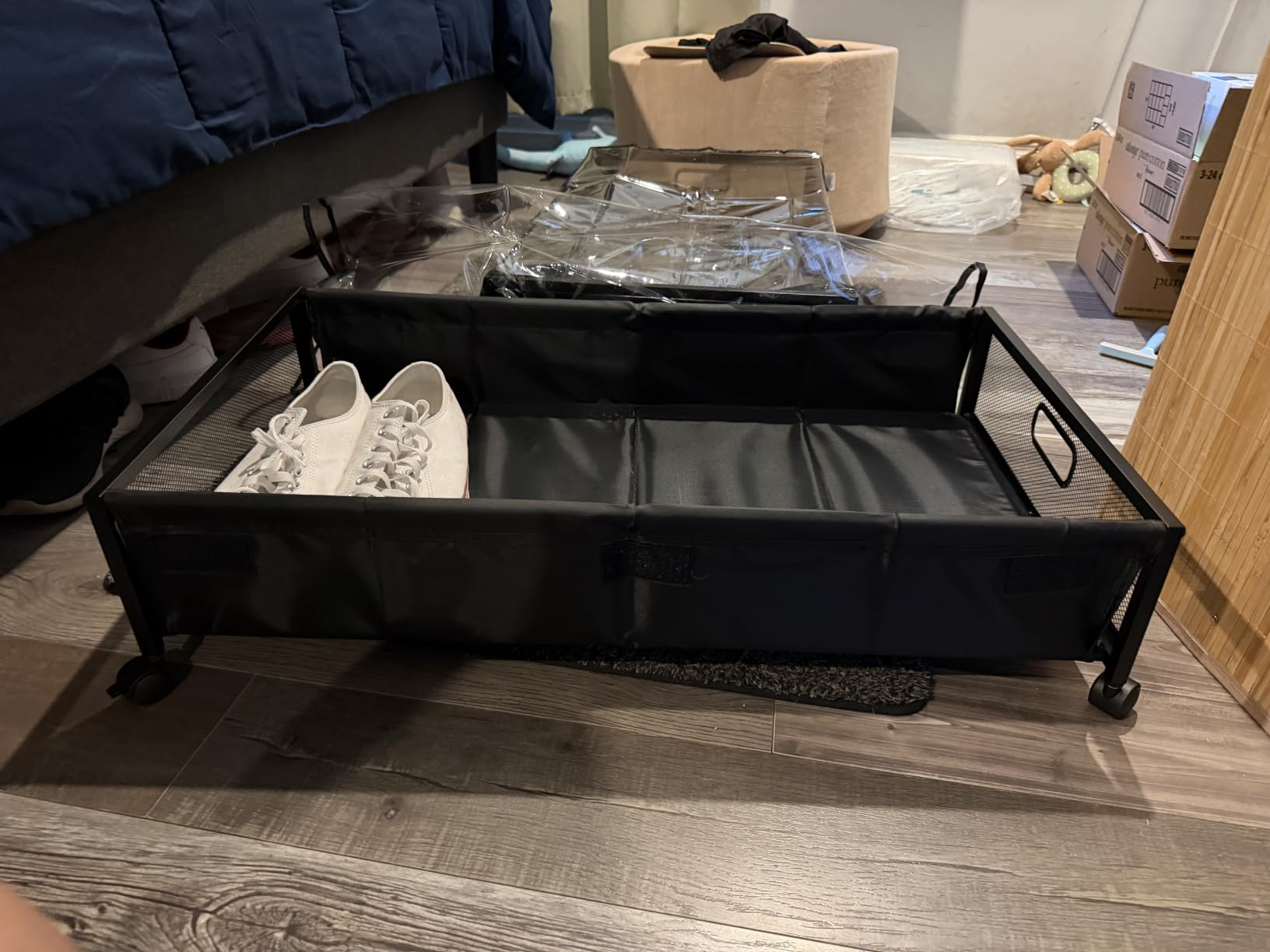 KITHELP Wooden Under Bed Storage with Wheels, Rolling Under the Bed Storage Bins with Removable Lid, Metal Under Bed Drawers for Clothes and Shoes in Bedroom or Living Room(Vintage Brown-2pack) customer photo 1