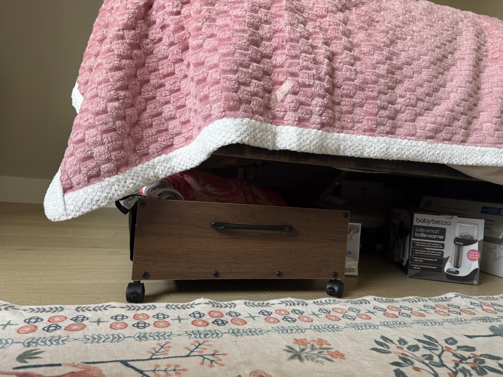 KITHELP Wooden Under Bed Storage with Wheels, Rolling Under the Bed Storage Bins with Removable Lid, Metal Under Bed Drawers for Clothes and Shoes in Bedroom or Living Room(Vintage Brown-2pack) customer photo 2