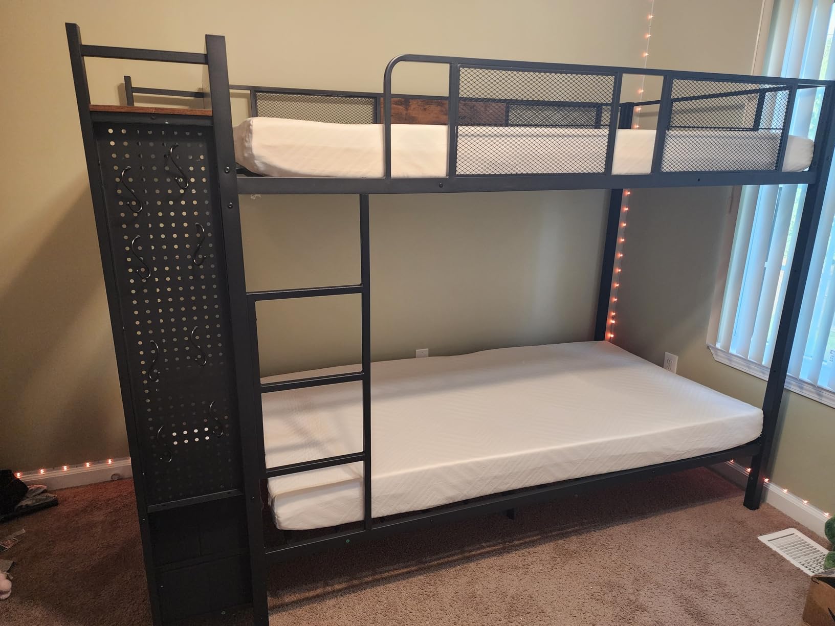 Itaar Metal Bunk Bed Twin Over Twin with Hall Tree, Power Outlet, LED Bunk Bed with 4 Storage Drawers, Bed with Safety Guardrail & Ladders, No Box Spring Needed, Easy Assembly, Rustic Brown customer photo 2