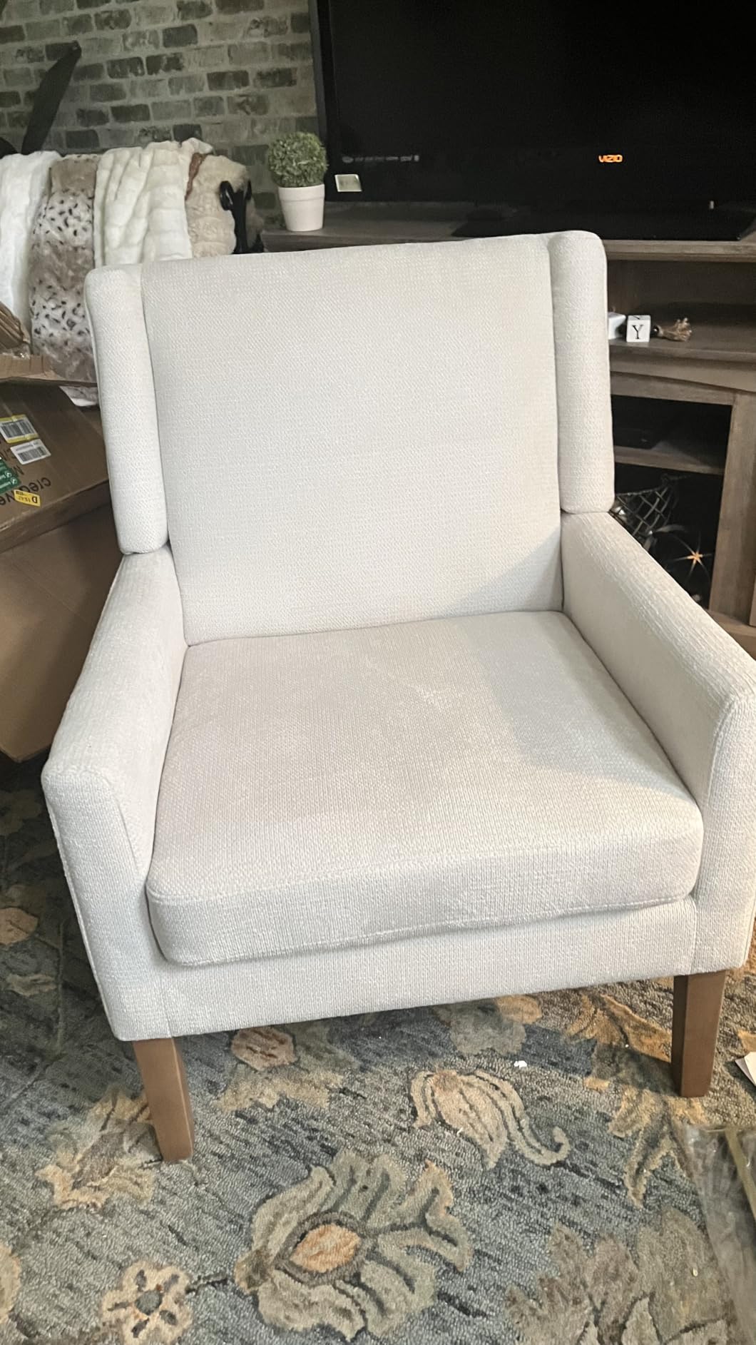 COLAMY Modern Wingback Living Room Chair Set of 2, Upholstered Fabric Accent Armchair, Single Sofa Chair with Lounge Seat and Wood Legs for Bedroom/Office/Reading Spaces, Beige customer photo 1