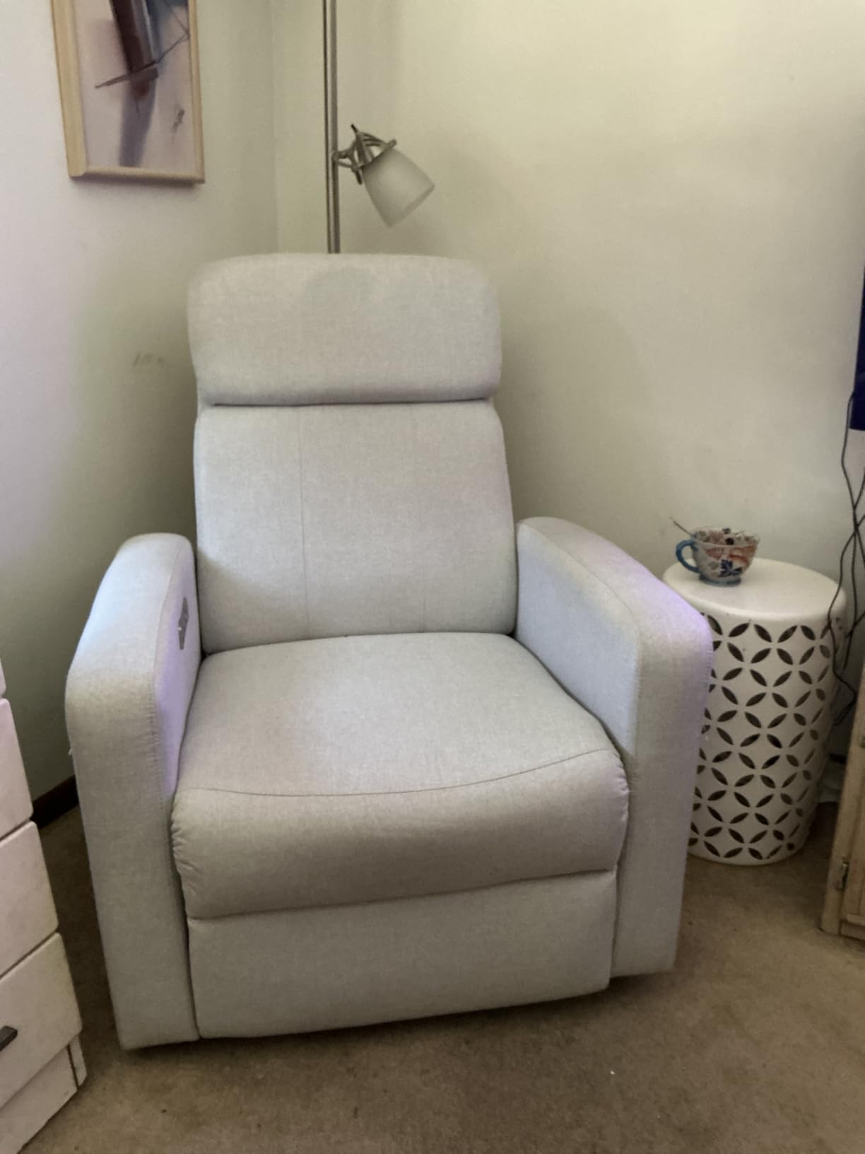 Korser Power Recliner Chair for Adults, Swivel Rocker Recliner with USB Ports, Nursery Rocking Chairs with Side Pockets, Electric Recliner Nursery Glider for Living Room & Nursery, Linen Fabric, Beige customer photo 2