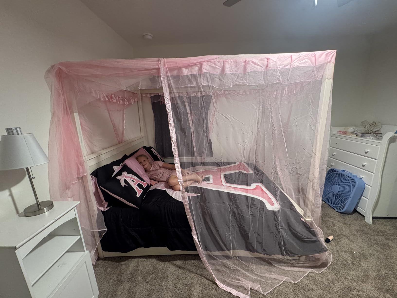 Merax Full Size Canopy Platform Bed with 2 Drawers, Wooden Bed Frame with Support Slats, No Box Spring Needed, Brushed White customer photo 1