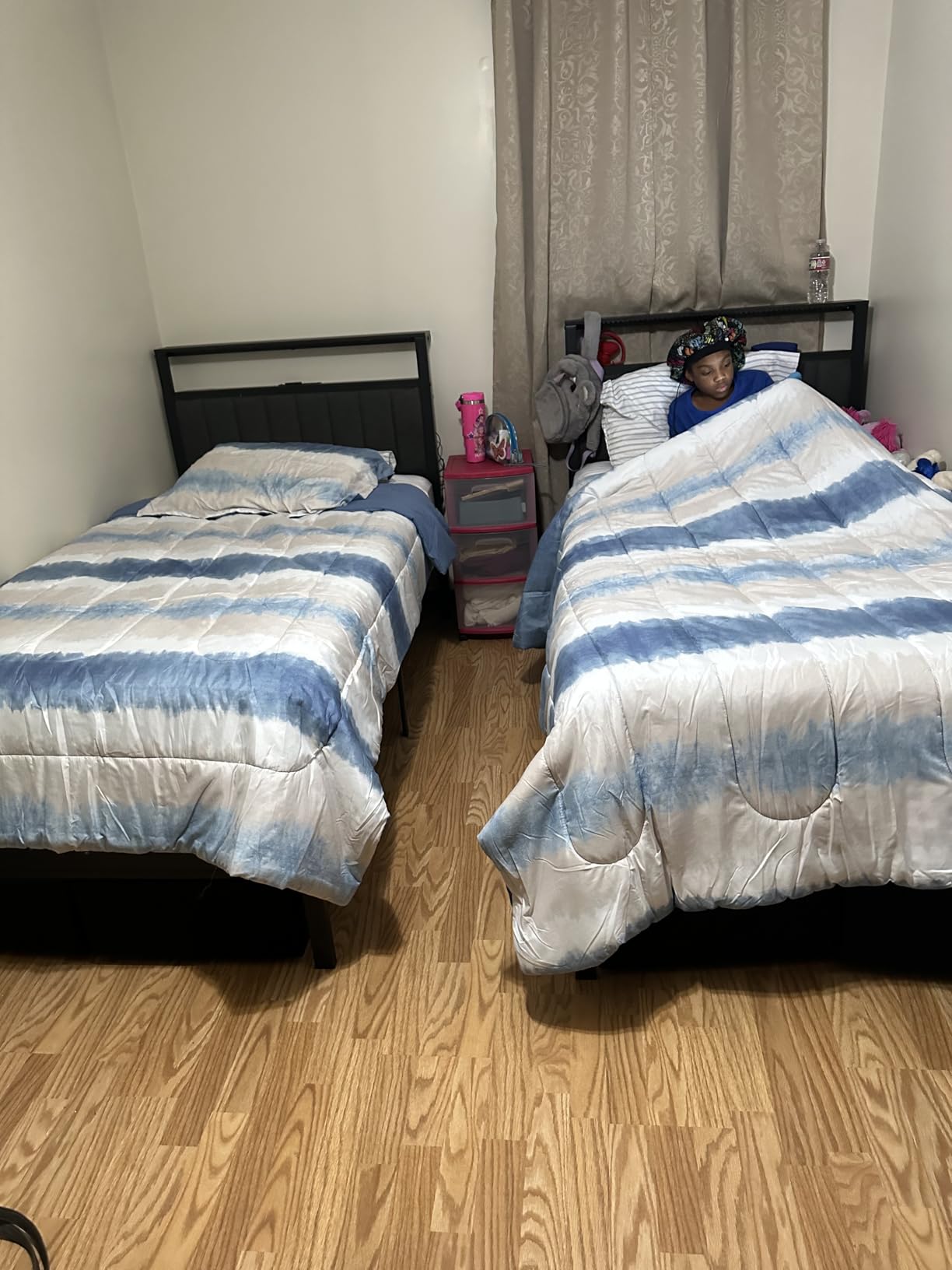 Furnulem Full Size Bed Frame with Storage Drawers and Upholstered Headboard | Metal Platform Bed with Charging Station, LED Lights, 2 Tier Shelves, Fabric Drawers. No Box Spring Needed, Noise Free, Grey customer photo 2
