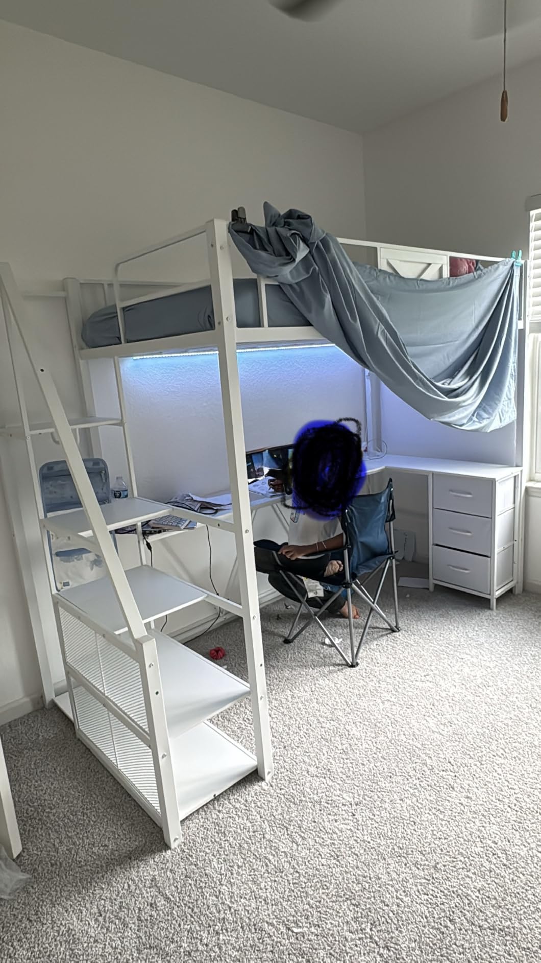 Itaar Stairway Twin Size Loft Bed with L Shaped Desk and Wardrobe, Metal Loft Bed Frame with Storage Stairs, 3 Fabric Drawers, LED Lights & Charging Sation (Rustic Brown, Twin) customer photo 1