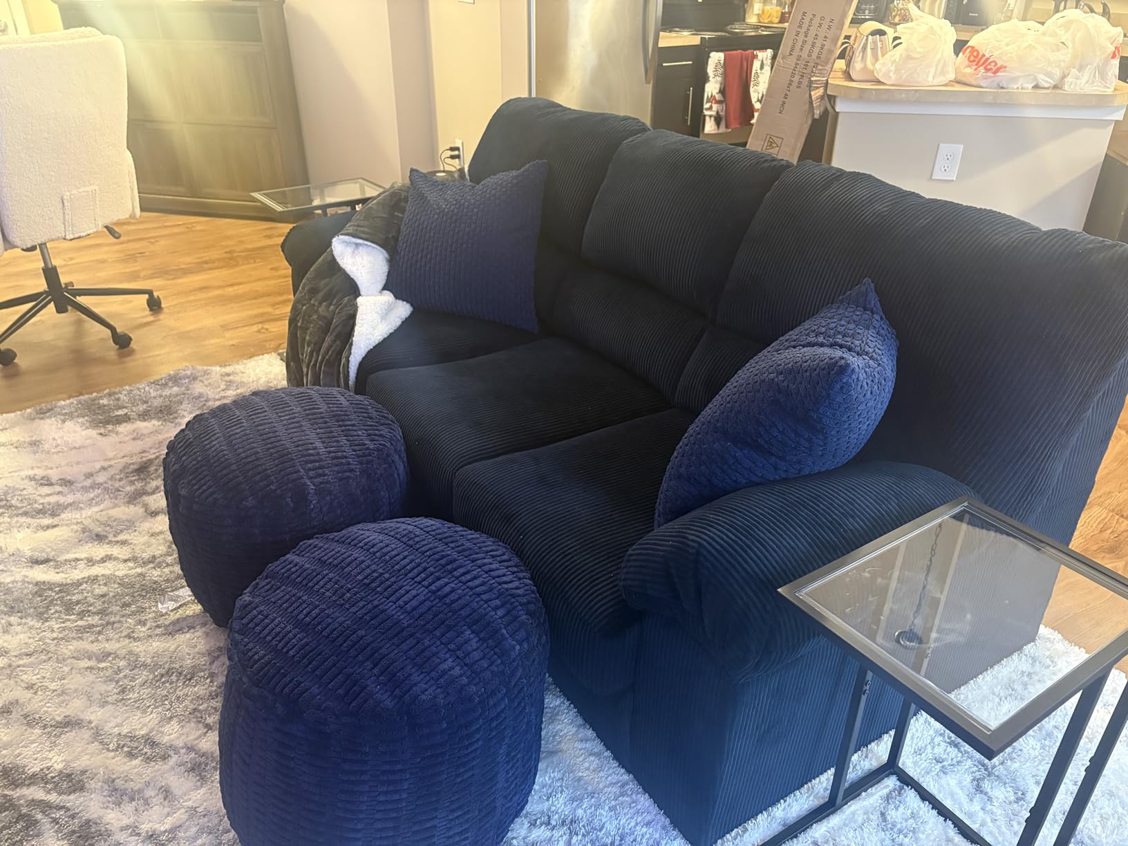 Signature Design by Ashley Sofa, 83-in Navy Corduroy, Anti-Sag Platform customer photo 1