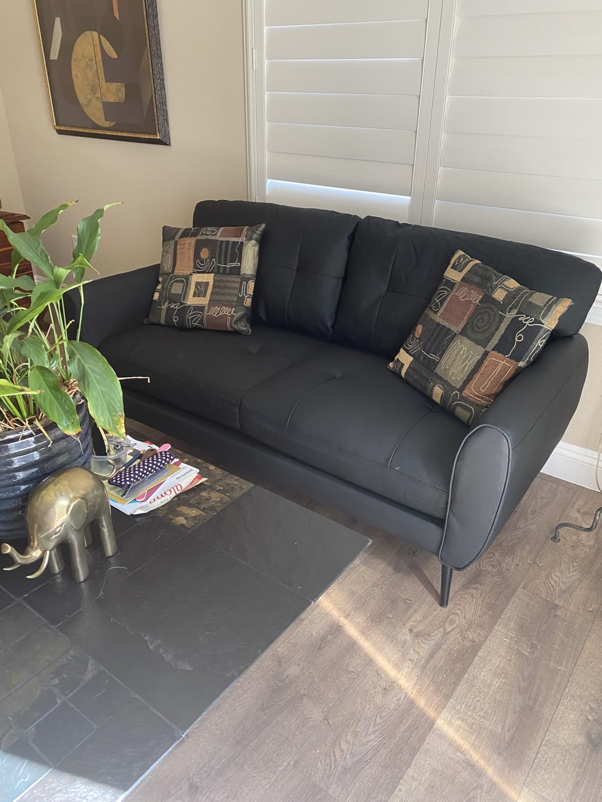 61'' Brown Faux Leather Loveseat, Small Tufted Couch for Living Room customer photo 1