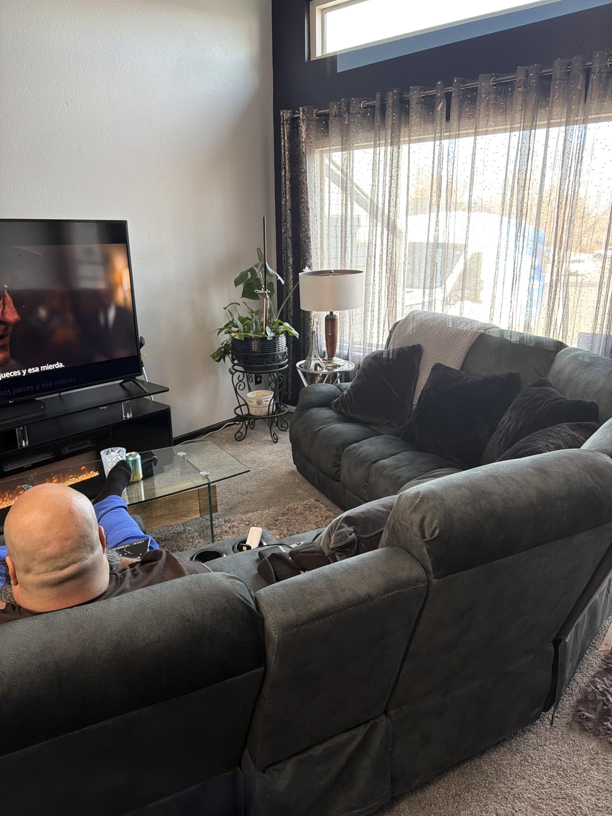 EBELLO Manual Reclining Sectional Sofa Set for Living Room, Soft Fabric Recliner Corner Sectional Couch with Center Console, Cup Holder and Storage, Brown customer photo 2