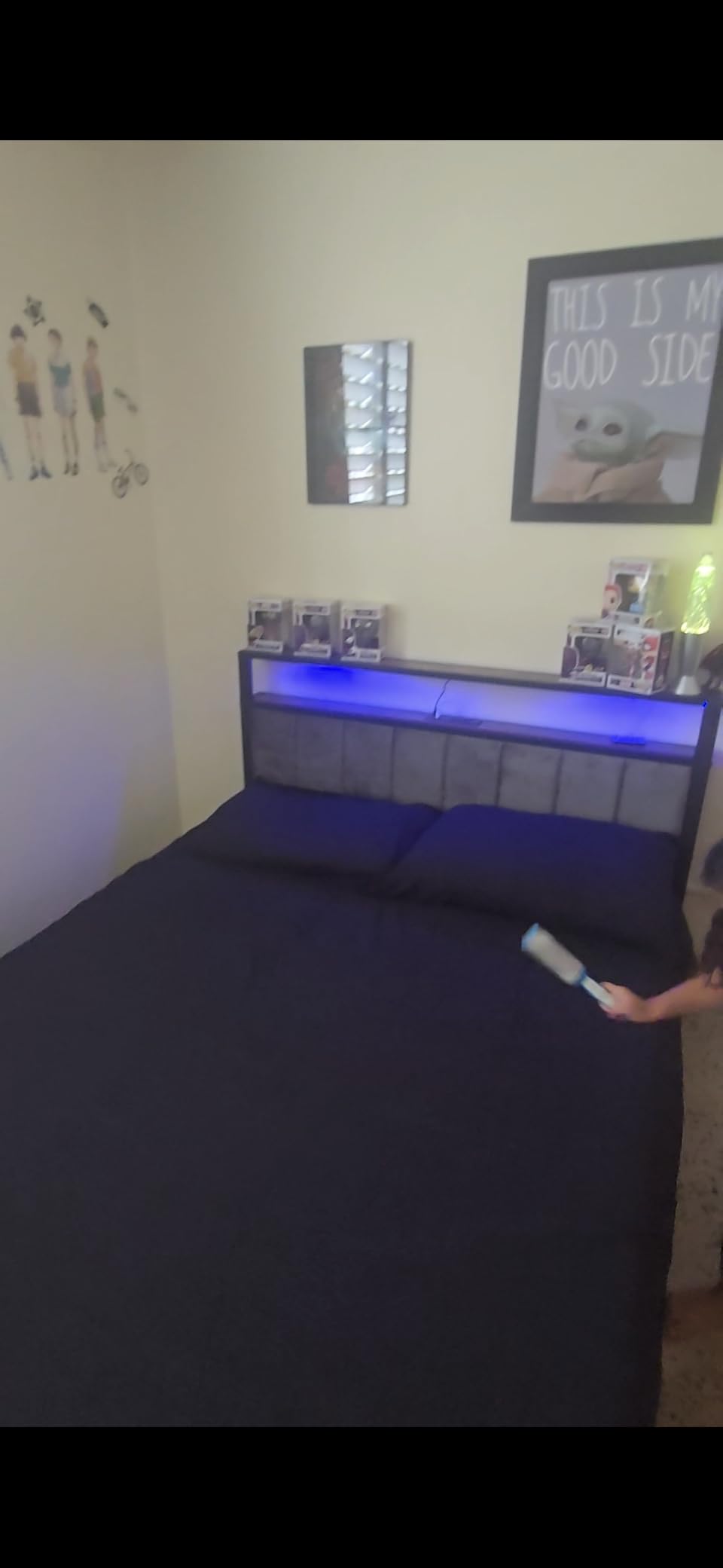Liians Queen Size Bed Frame with 2-Tier Storage Shelf Headboard, LED Lights customer photo 2