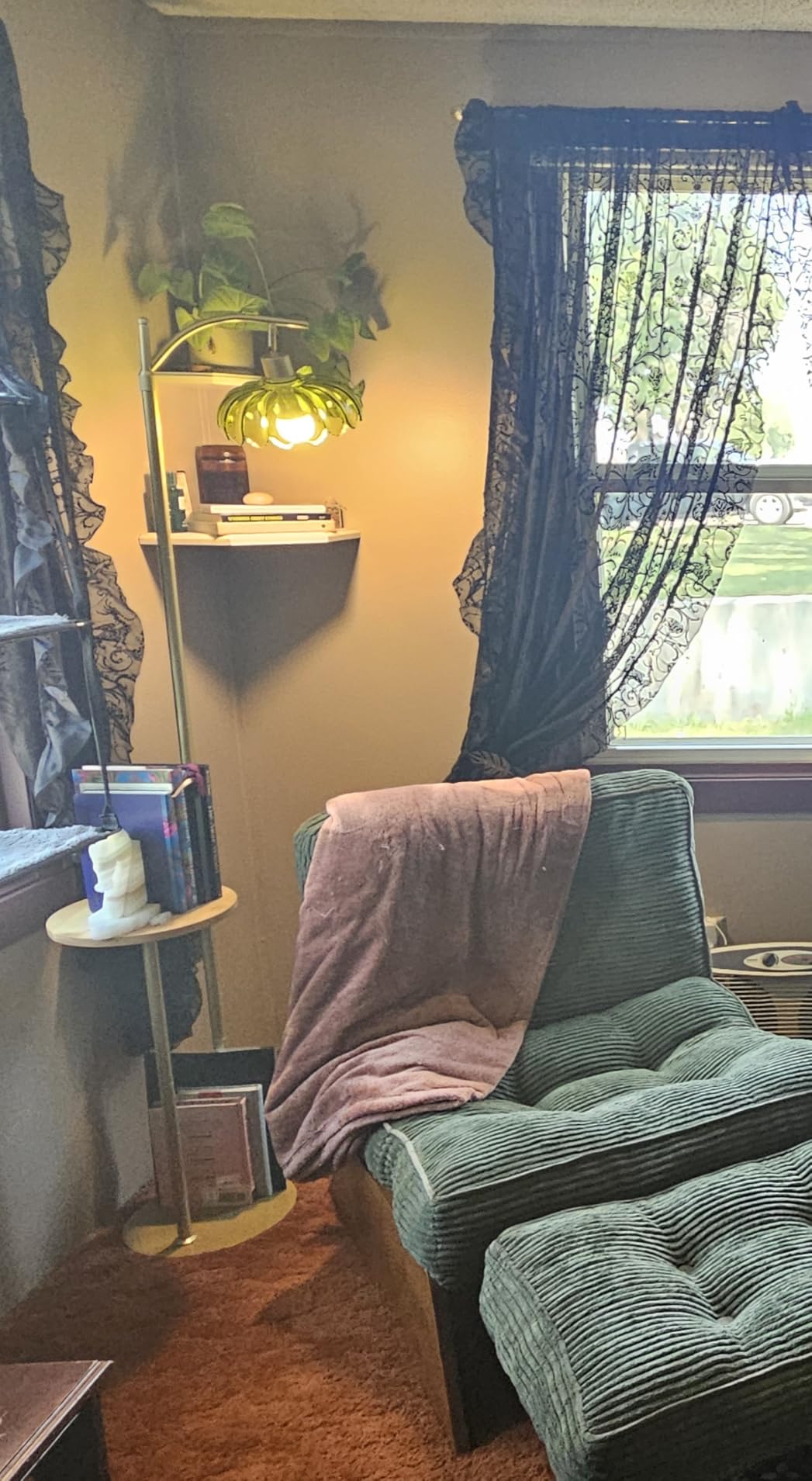 QIYIZM Glass Floor Lamp for Living Room,Bedroom,Gold Dimmable Standing Lamp with Remote,Mid Century Modern Brass Tall Lamp Boho Vintage Retro Floor Lamps Arc Green Flower Floor Light Lamp Bohemian customer photo 2
