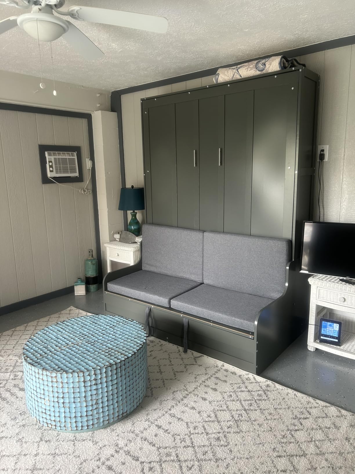 MERITLINE Full Murphy Bed with Couch, Wood Murphy Bed Cabinet with Sofa, Fold up Bed Grey Murphy Wall Bed Full Size customer photo 1
