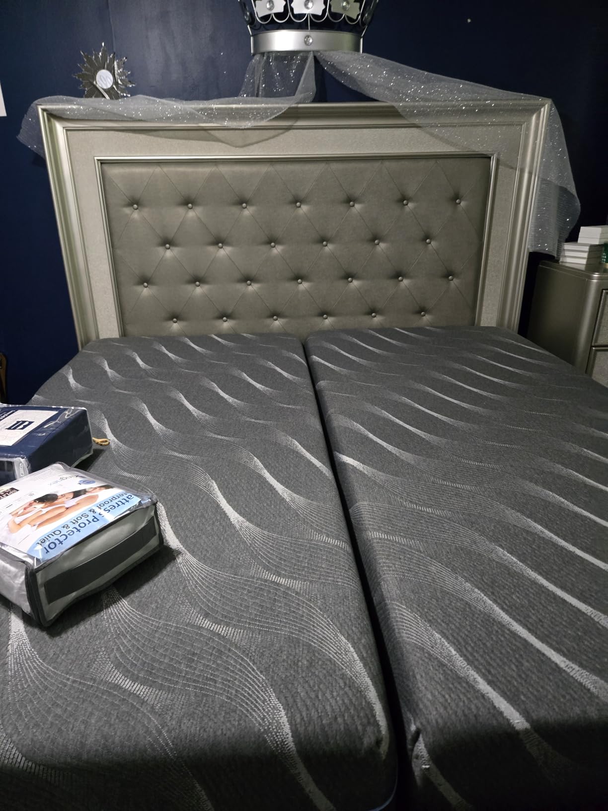 Vipbear Queen Adjustable Bed Frame with Massage, 14 Inch Blue Gel Memory Foam Medium-Firm Mattress in Box, Adjustable Bed Base with Thickened Foam Frame, Voice Control,Adjustable Legs,Smart Bed customer photo 1