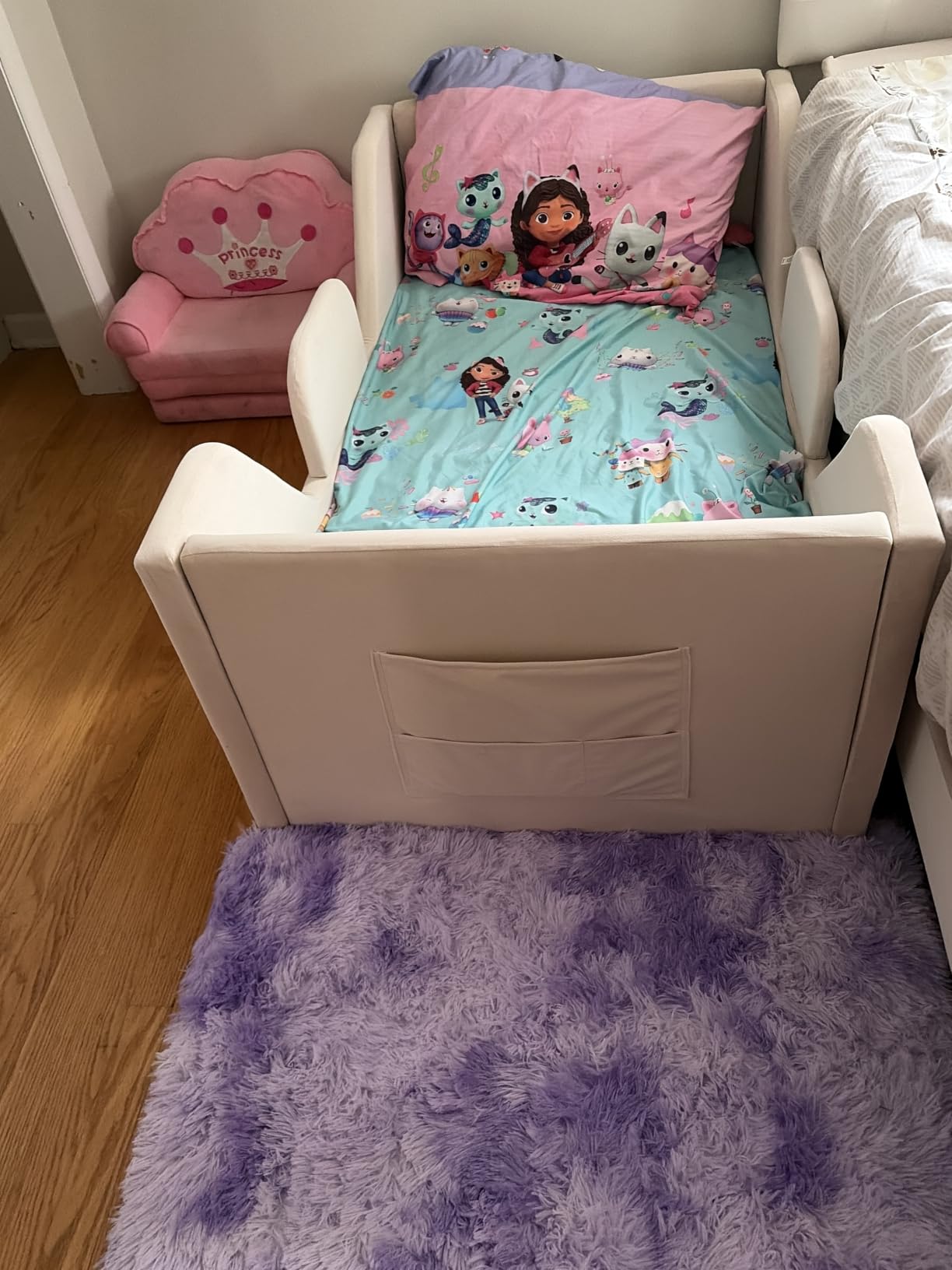 Zumspiel Toddler Floor Bed with Removable Safety Rails and Storage Bag, Kids Bed for Girl and Boys, Standard Crib Size, Safety Upholstered Child Beds, Low to Floor Design customer photo 1