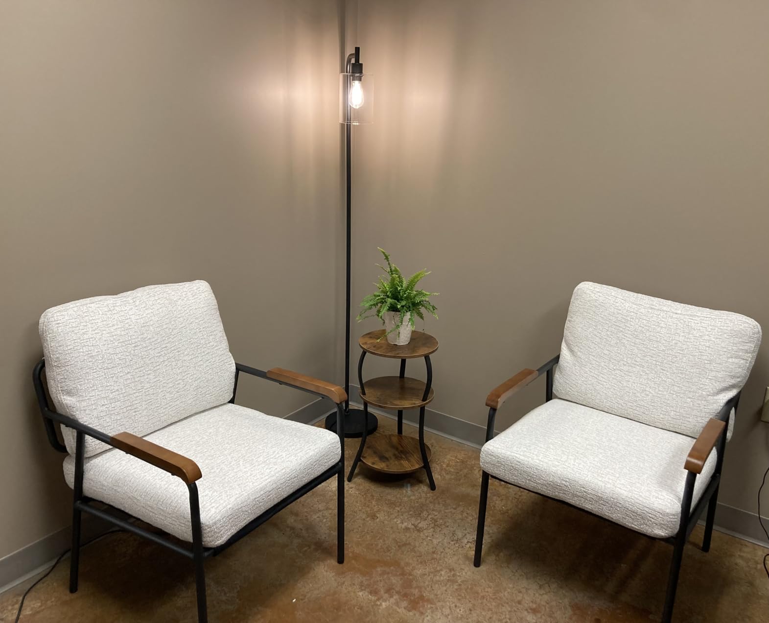VINGLI Mid-Century Modern Accent Armchiar for Small Space, Small Comfy Upholstered Leisure Reading Chair with Wood Armrest for Bedroom, Living Room, Waiting Room, Linen Grey customer photo 2