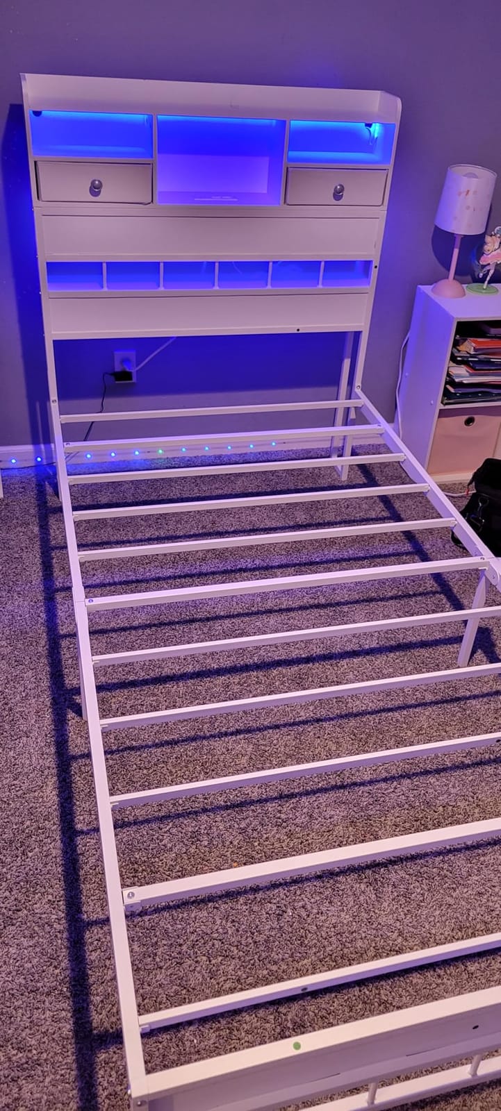 BTHFST Twin Bed Frame with Storage Headboard,Charging Station,Lights, White customer photo 2