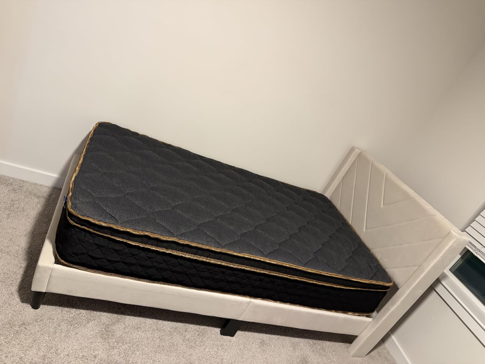 Yaheetech Twin Bed Frame with Chevron Channel-Tufted Headboard, Light Gray customer photo 1