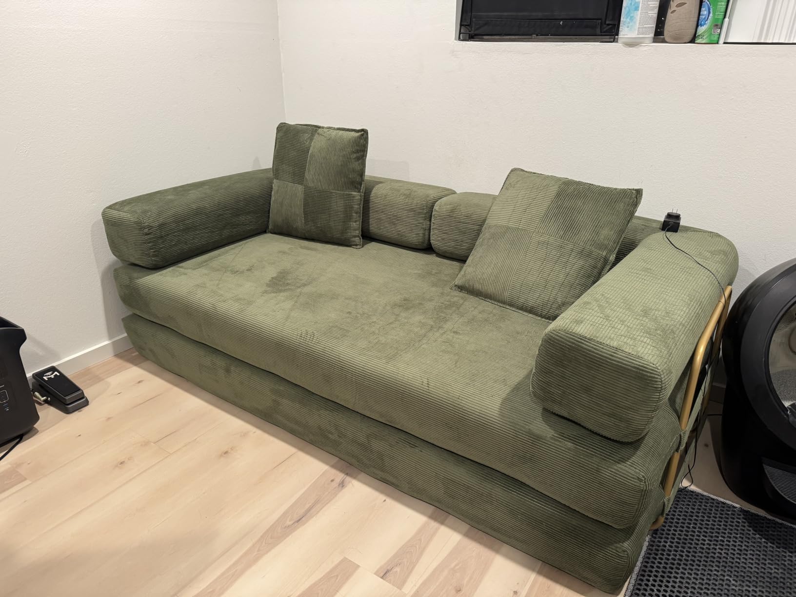4-in-1 Folding Convertible Sofa Bed, 78 Inch Boneless Couch with Fixed-Shape Frame, Corduroy Loveseat Sleeper with Pull Out Bed, Floor Sofa Modular Futon Couch for Living Room Bedroom Lounge (Beige) customer photo 1
