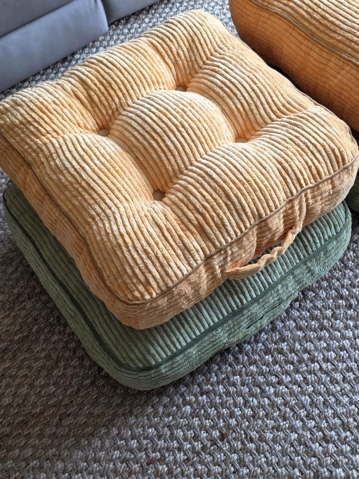 HIGOGOGO Floor Pillow Cushion for Adults, Meditation Cushion Pillow, Large Square Floor Sitting, Tufted Corduroy Cover, for Tatami Living Room or Yoga, 22x22 Inch, Beige customer photo 2