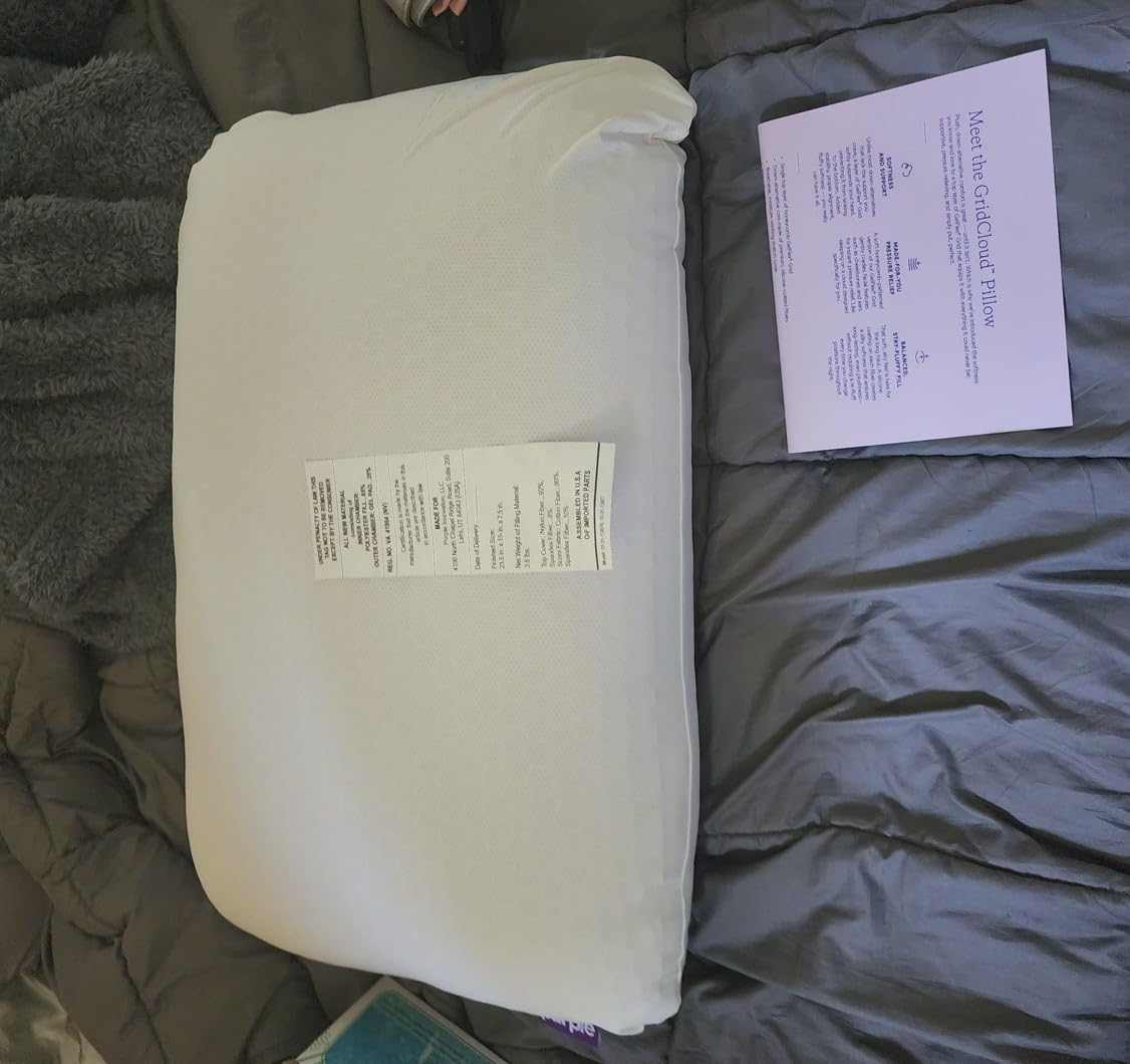 Purple GridCloud Pillow, Standard Size, Cooling Plush Neck Pillow | for Side and Combination Sleepers, Soft Support Feel, GelFlex Grid and Down-Alternative Fill for Pressure-Relieving Support customer photo 1