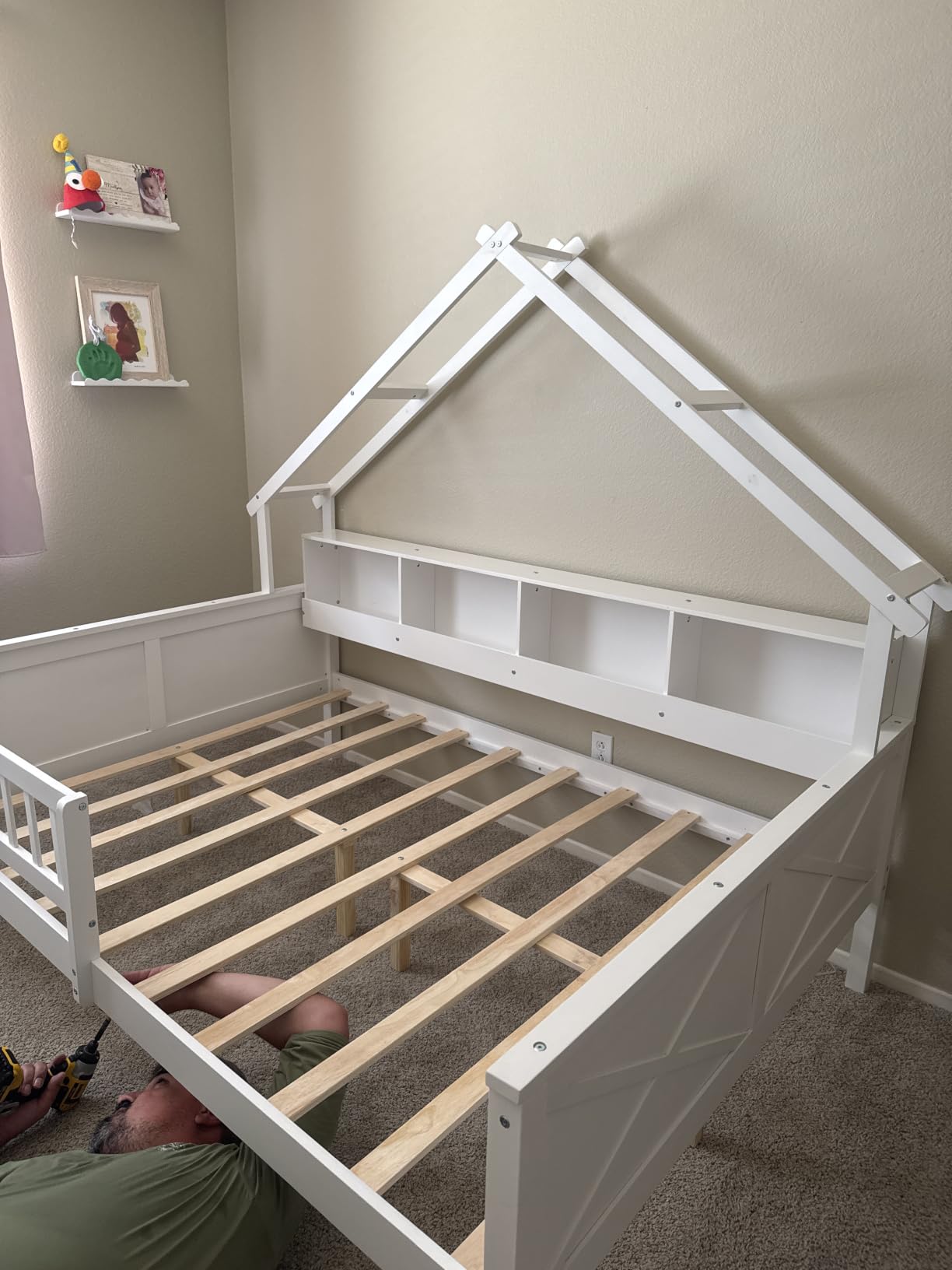 Bellemave Full House Platform Bed with Drawers Wood House Bed with Storage Shelves and LED Lights House Platform Bed Frame for Kids, Teens, Adults, No Spring Box Needed (White) customer photo 1