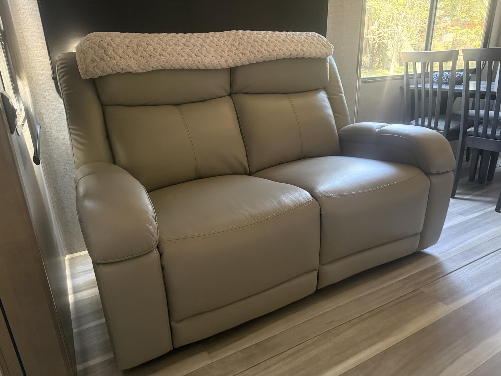 Watson & Whitely Genuine Leather Wall Hugger Power Recliner Loveseat, Brown customer photo 2
