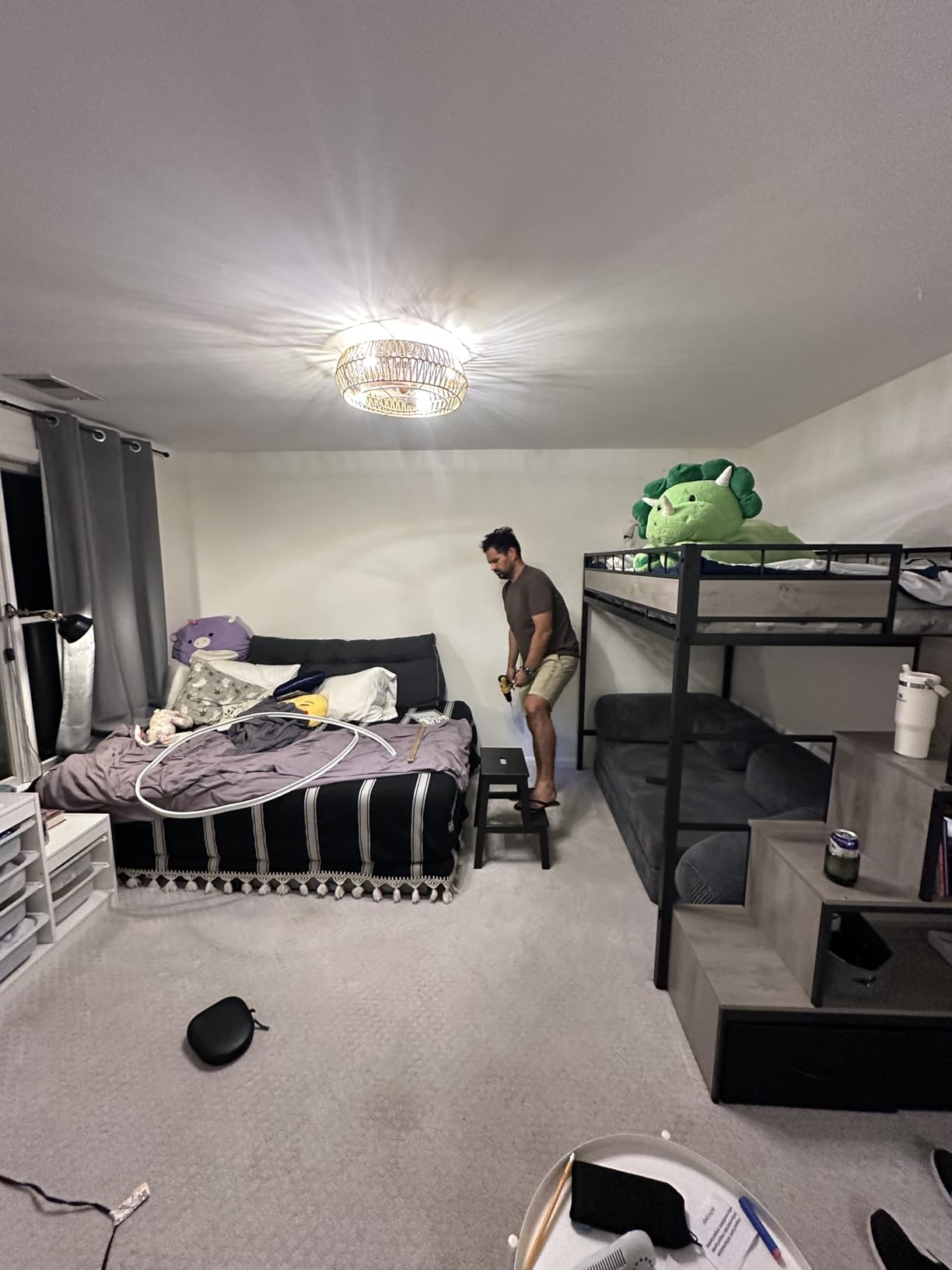 Twin Loft Bed with Stairs, Heavy Duty Metal with Storage, Black customer photo 1