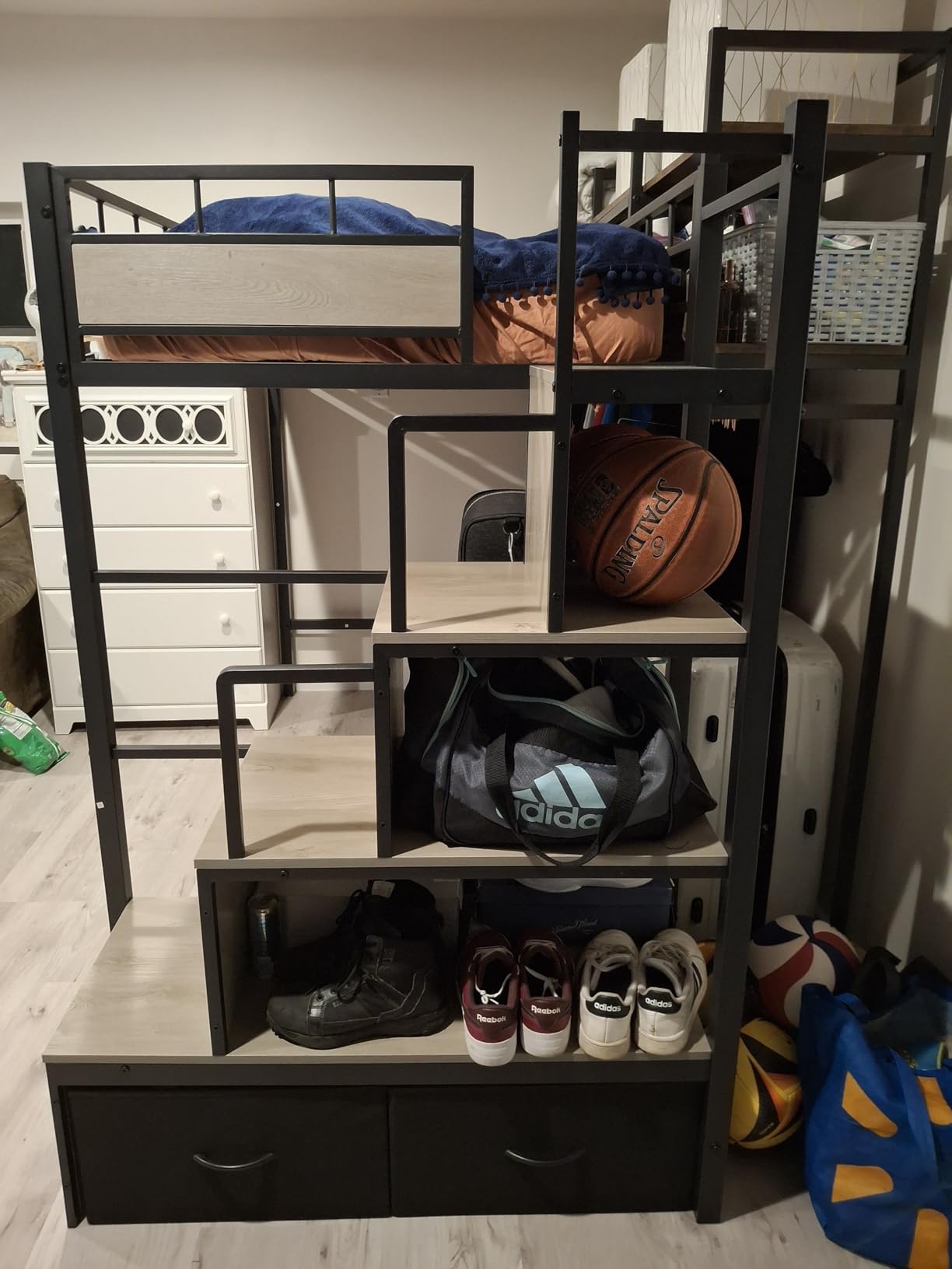Twin Loft Bed with Stairs, Heavy Duty Metal with Storage, Black customer photo 2