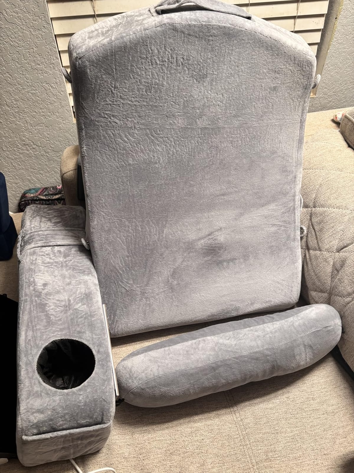 21 INCH Reading Pillow for Adults, Back Pillow for Bed Sitting Up, Backrest Pillow for Sitting in Bed, Detachable Arms with Built-in Cup & Phone Caddy (Gray, 21 INCH) customer photo 2