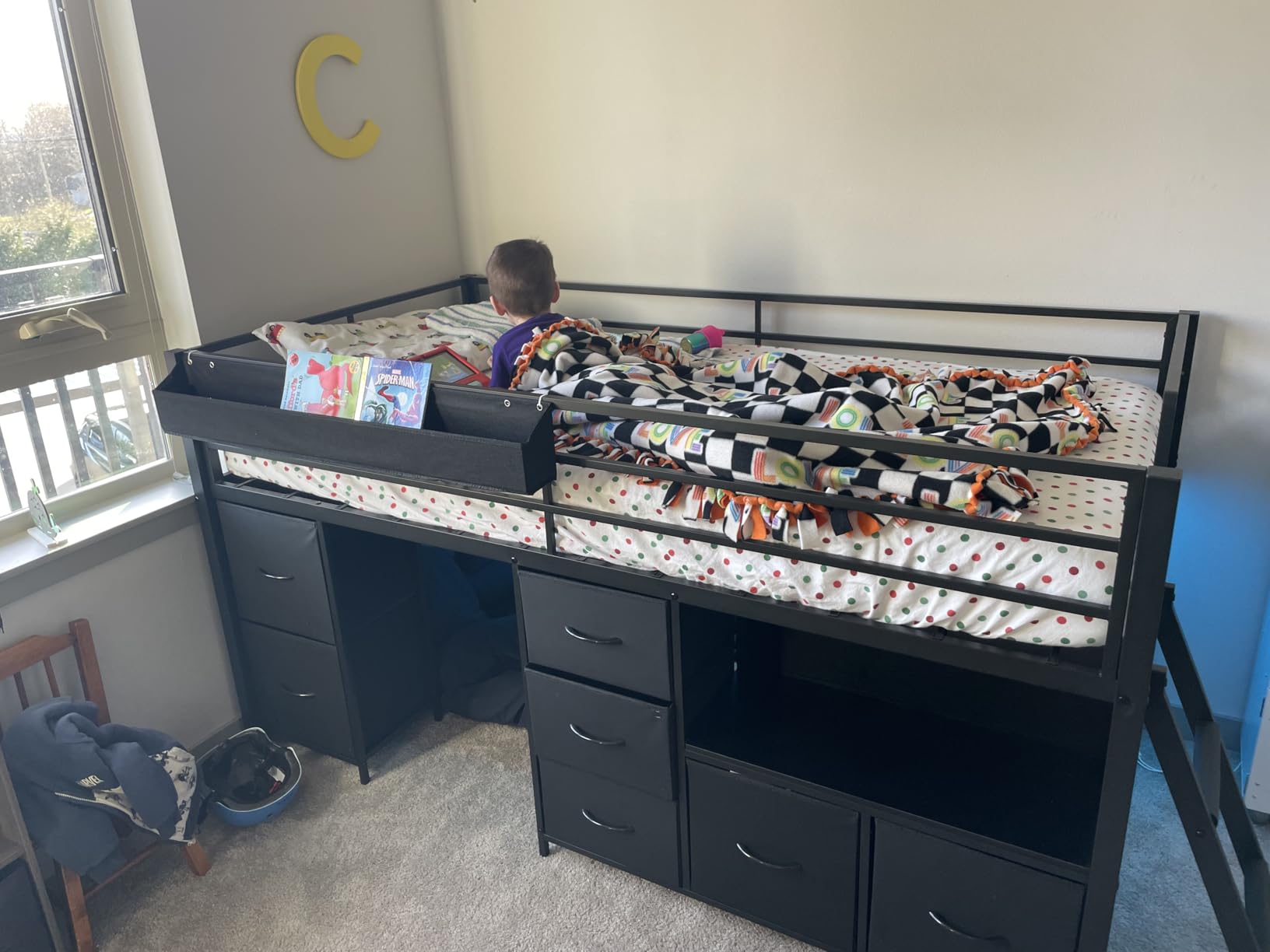 ADORNEVE Kids Low Loft Bed Twin Size with 7 Drawers, Bookcase, LED Lights customer photo 1
