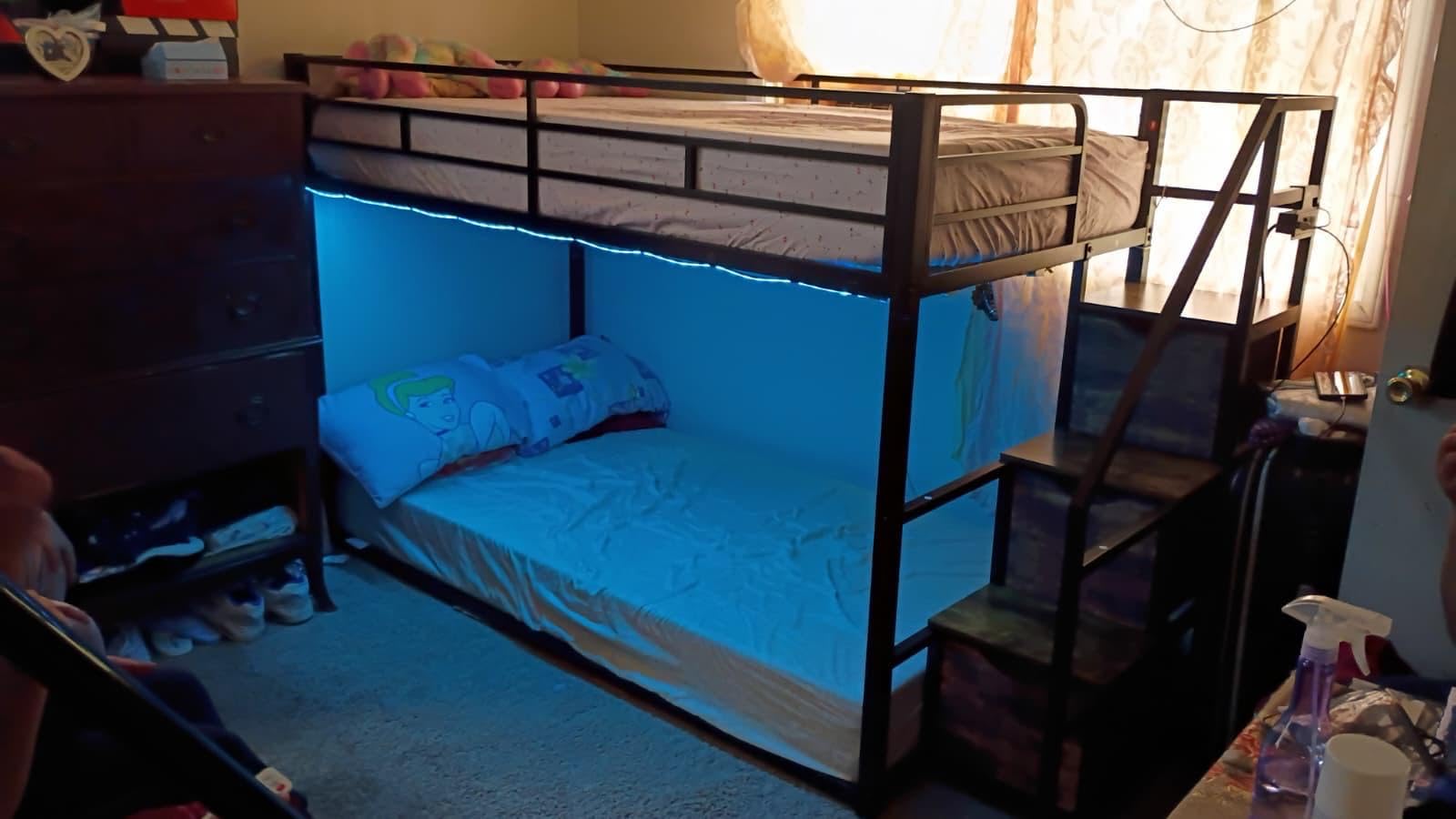 ADORNEVE Low Bunk Bed Twin Over Twin with Storage Staircase, Black customer photo 1