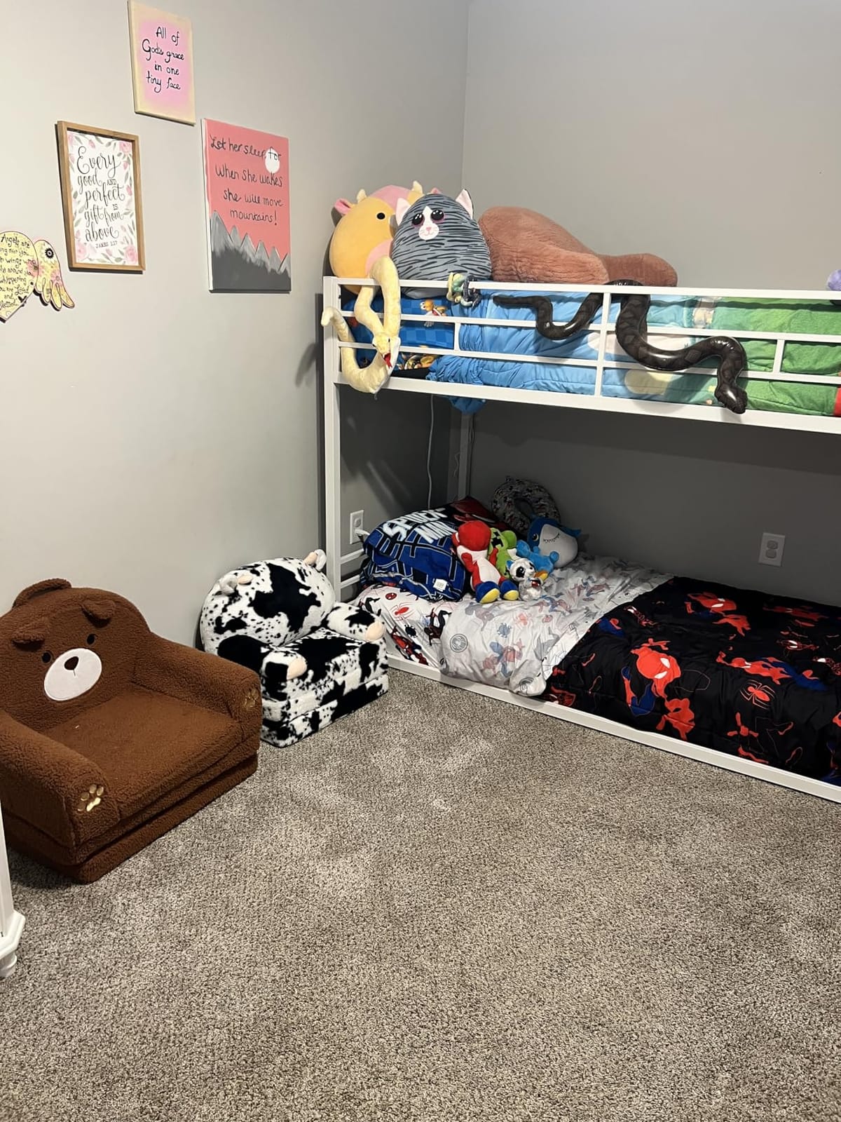 ADORNEVE Low Bunk Bed Twin Over Twin with Storage Staircase, Black customer photo 2