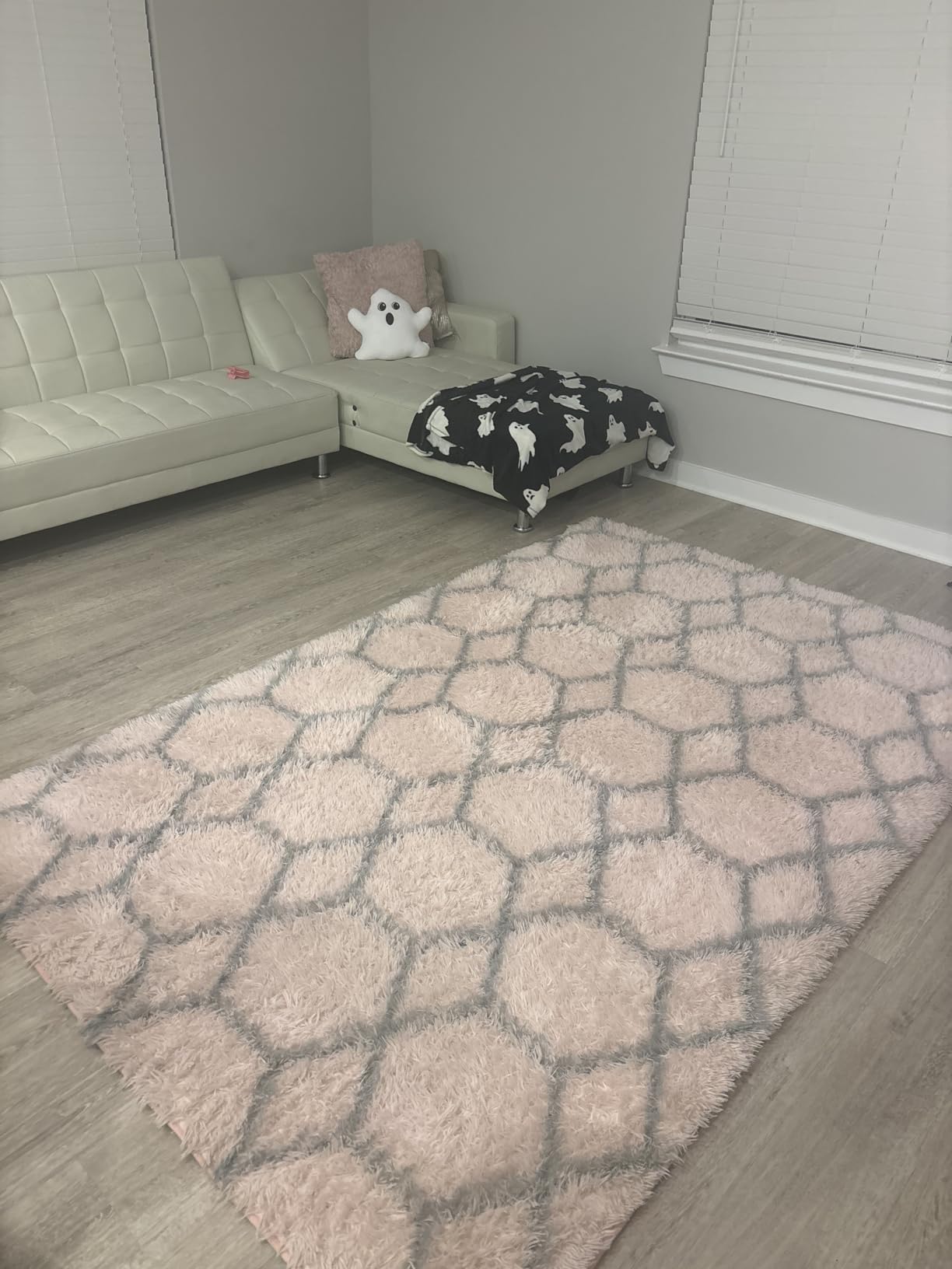 Area Rugs for Living Room Bedroom, 5x8 Fluffy Tie-Dyed Light Grey Shag Rug customer photo 1