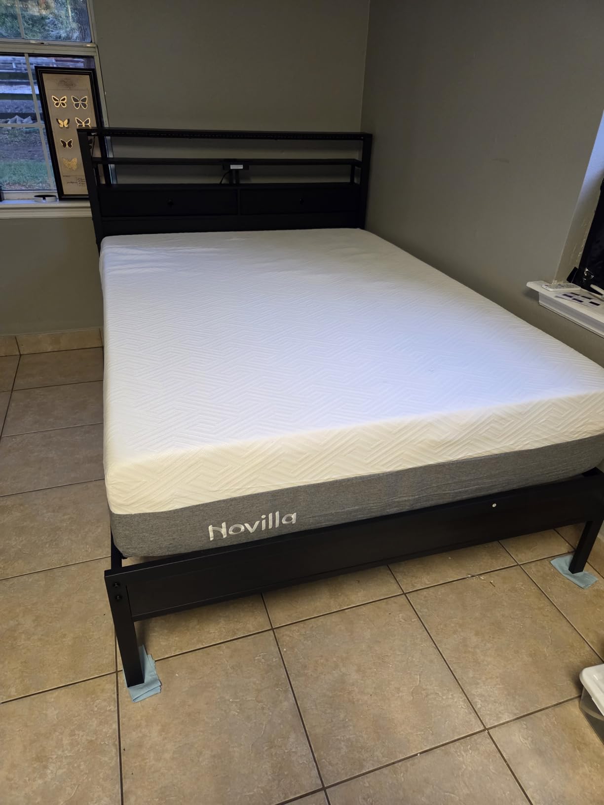 Furnulem Full Size Bed Frame with Headboard & 2 Fabric Drawers, Black Oak customer photo 1