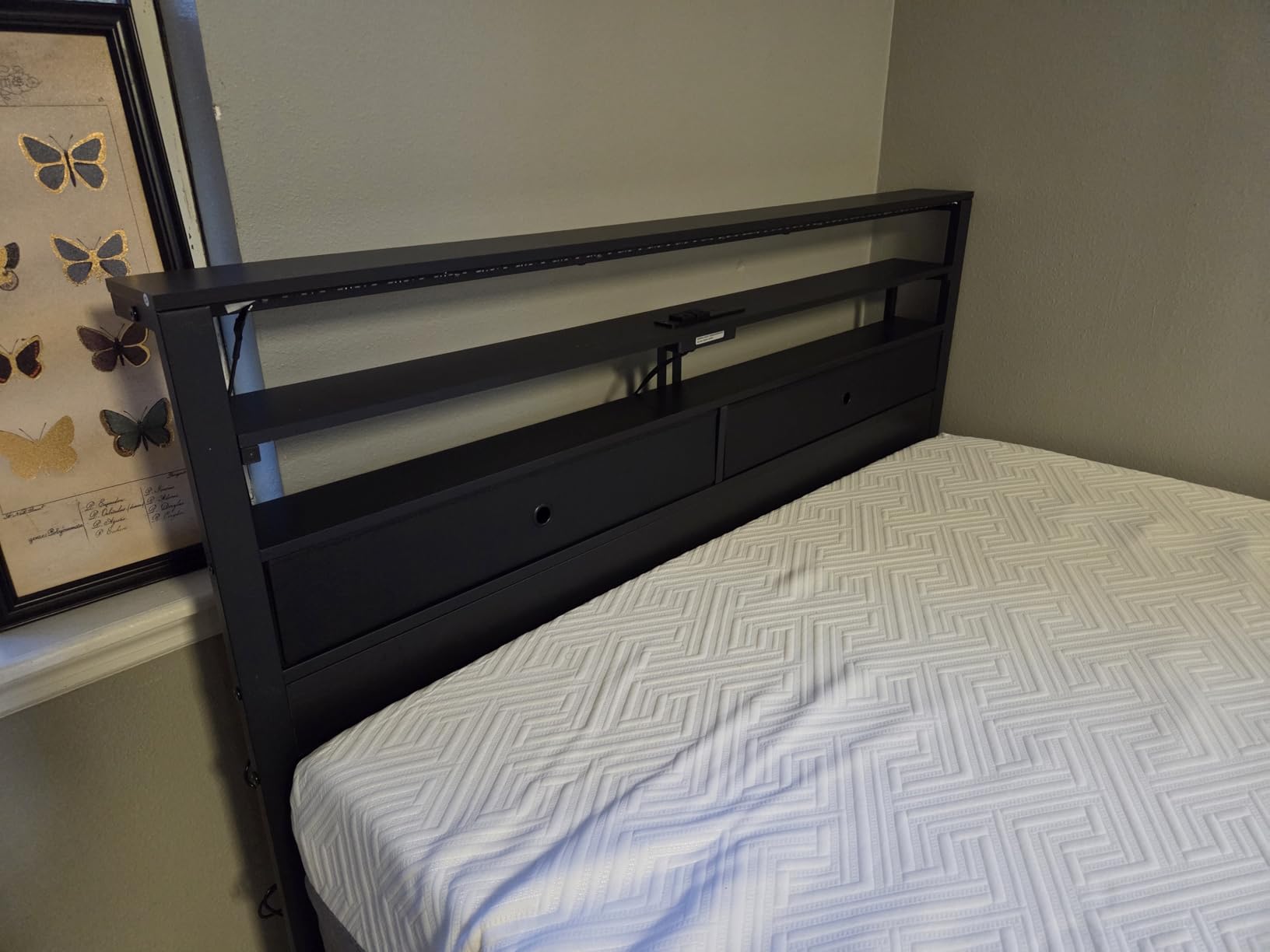 Furnulem Full Size Bed Frame with Headboard & 2 Fabric Drawers, Black Oak customer photo 2