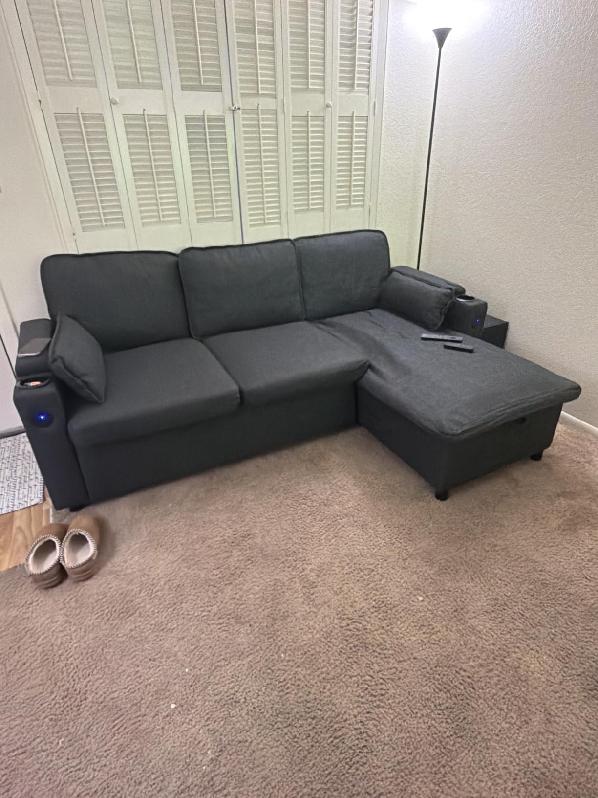 Sofa Bed Pull Out 2 in 1 Sectional Sleeper Sofa L Shaped Couch with Storage customer photo 2